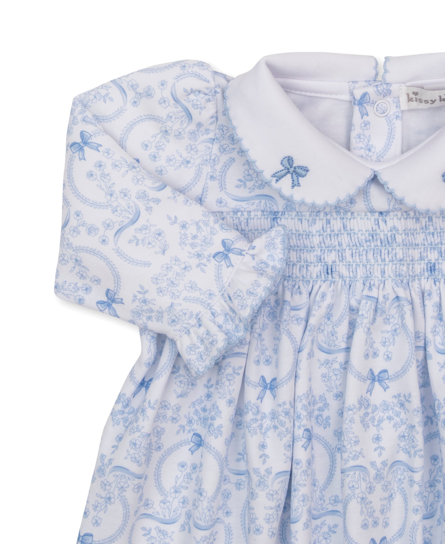 Delicate Blooming Bows Blue Smocked Dress Set - Kissy Kissy