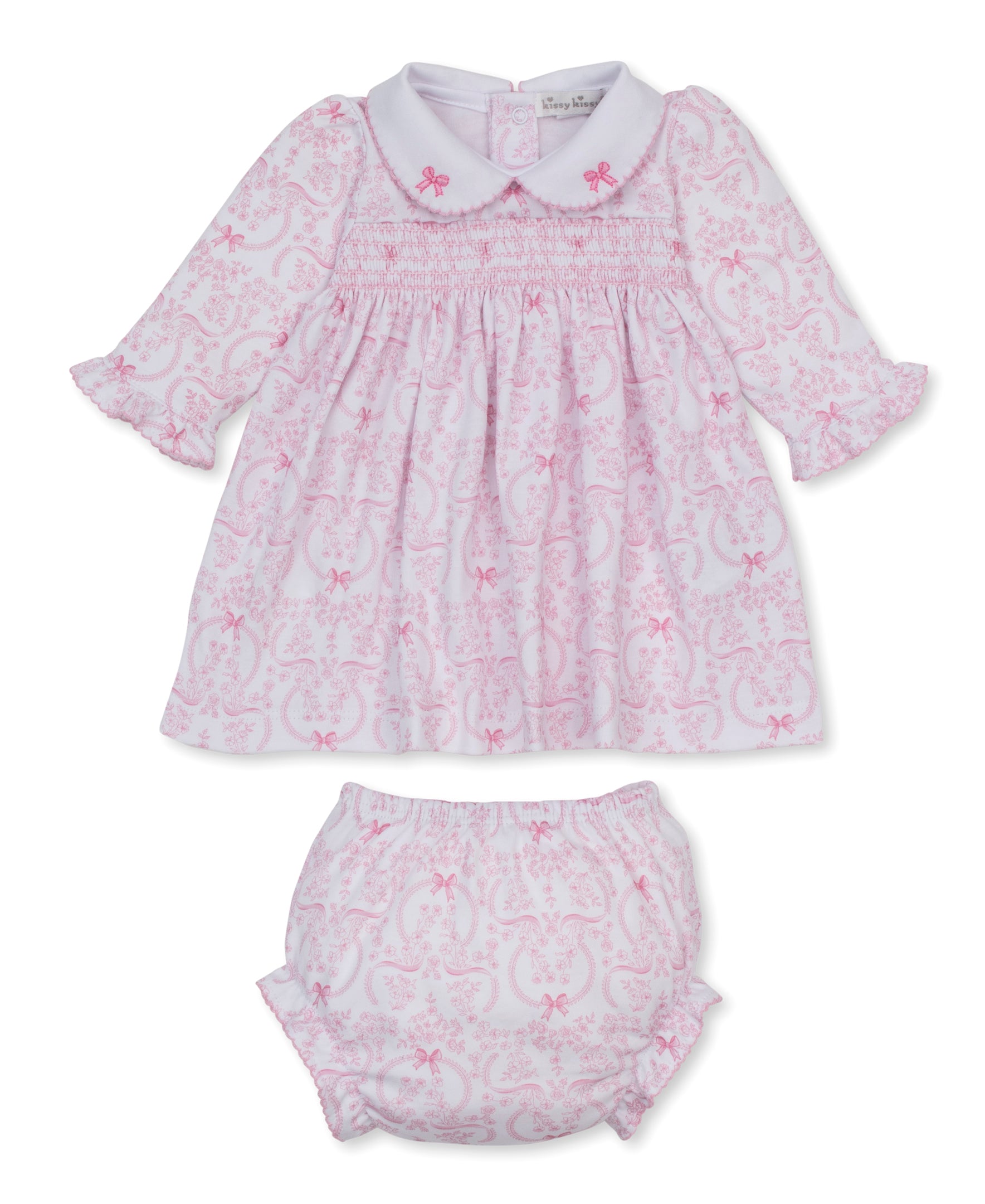 Delicate Blooming Bows Pink Smocked Dress Set - Kissy Kissy