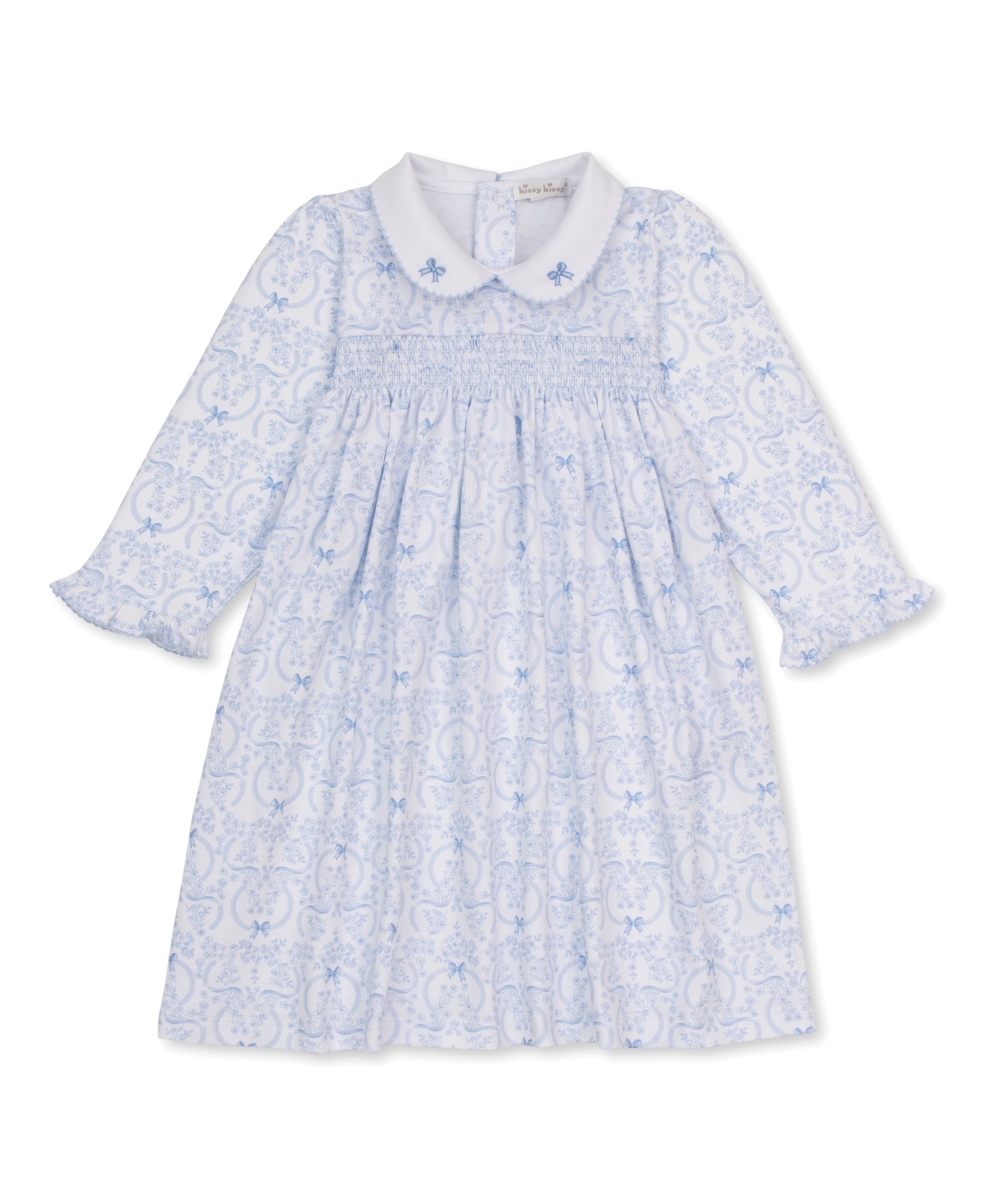 Delicate Blooming Bows Blue Smocked Toddler Dress - Kissy Kissy