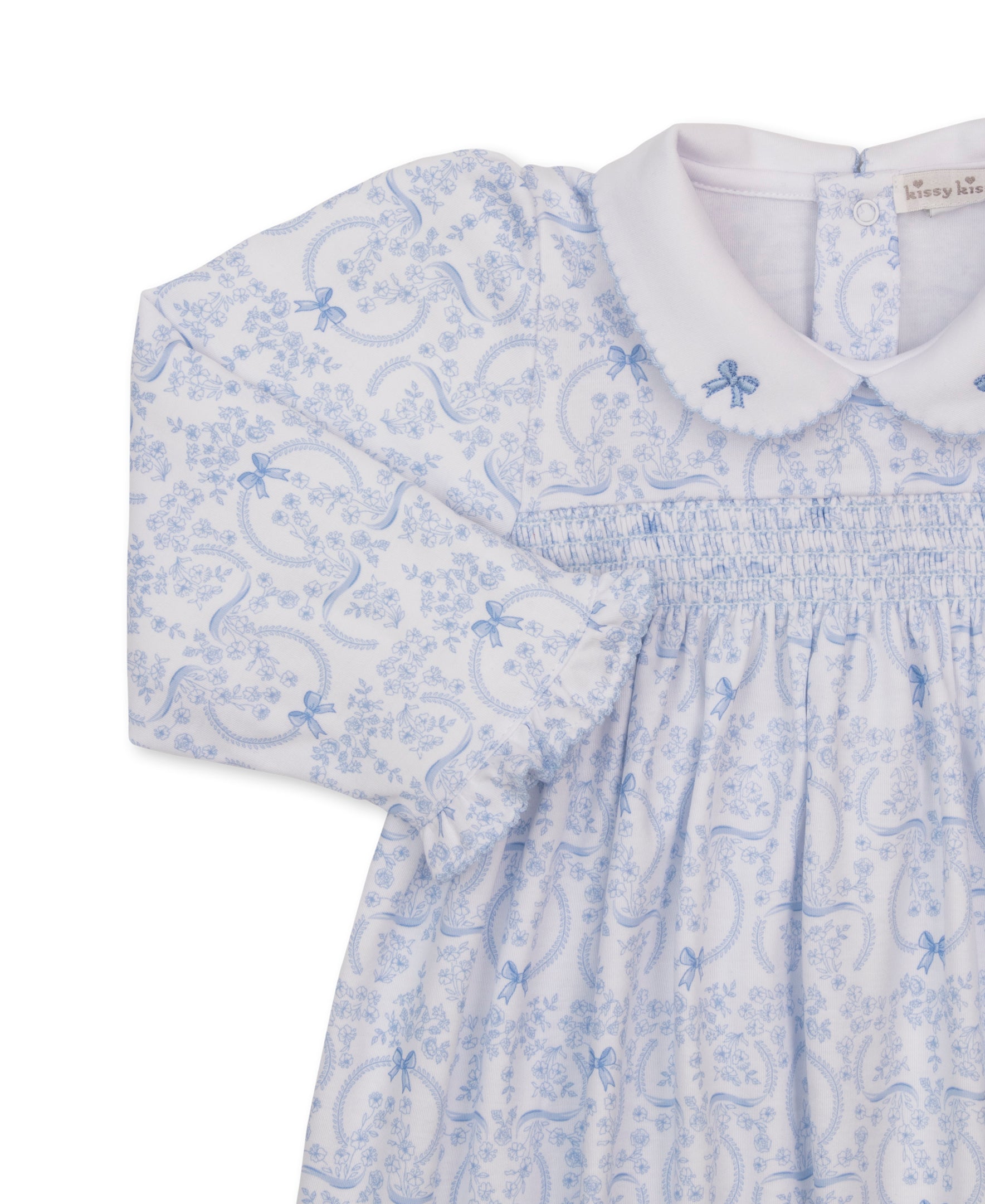 Delicate Blooming Bows Blue Smocked Toddler Dress - Kissy Kissy