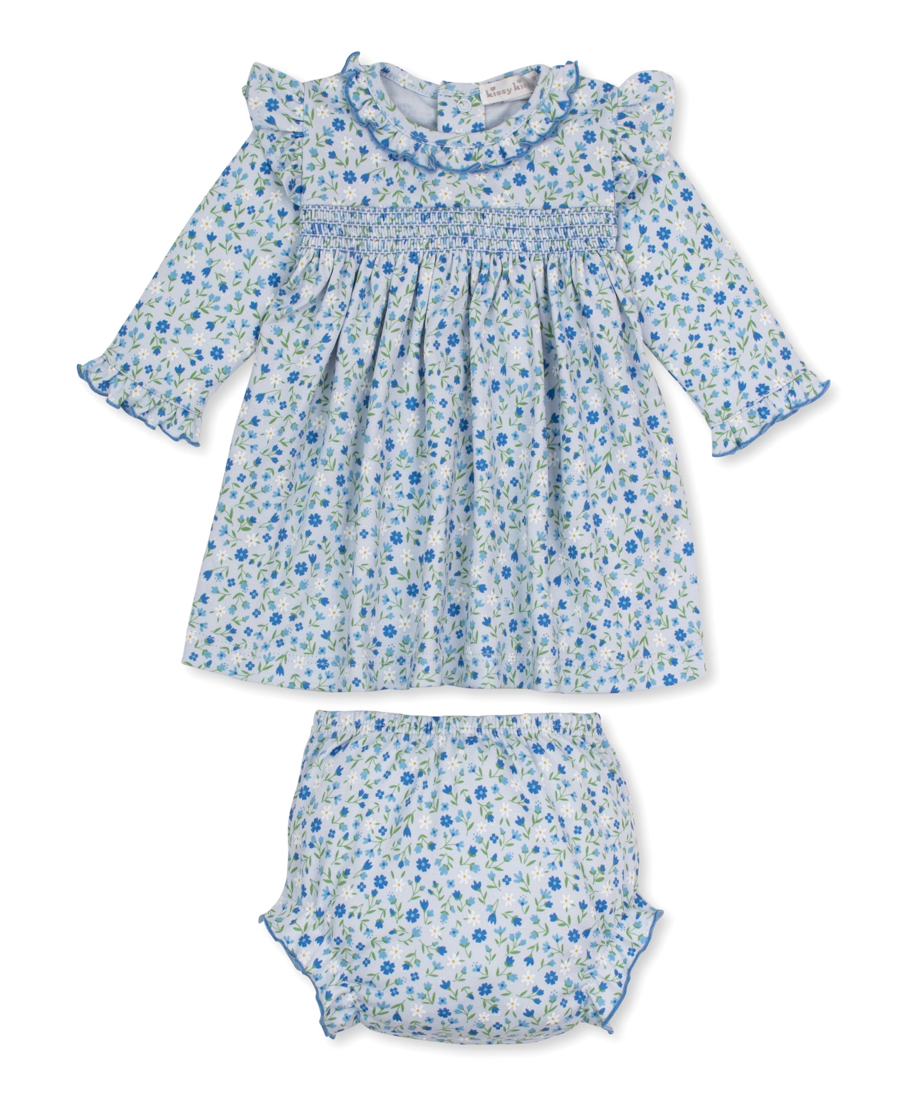 Pretty Petals Blue Smocked Dress Set - Kissy Kissy
