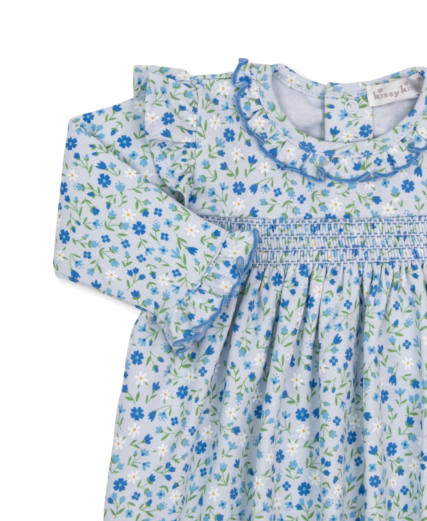 Pretty Petals Blue Smocked Dress Set - Kissy Kissy