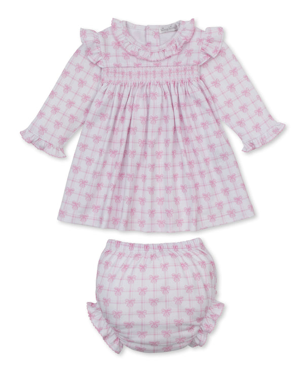 Windowpane Bows Pink Smocked Dress Set - Kissy Kissy