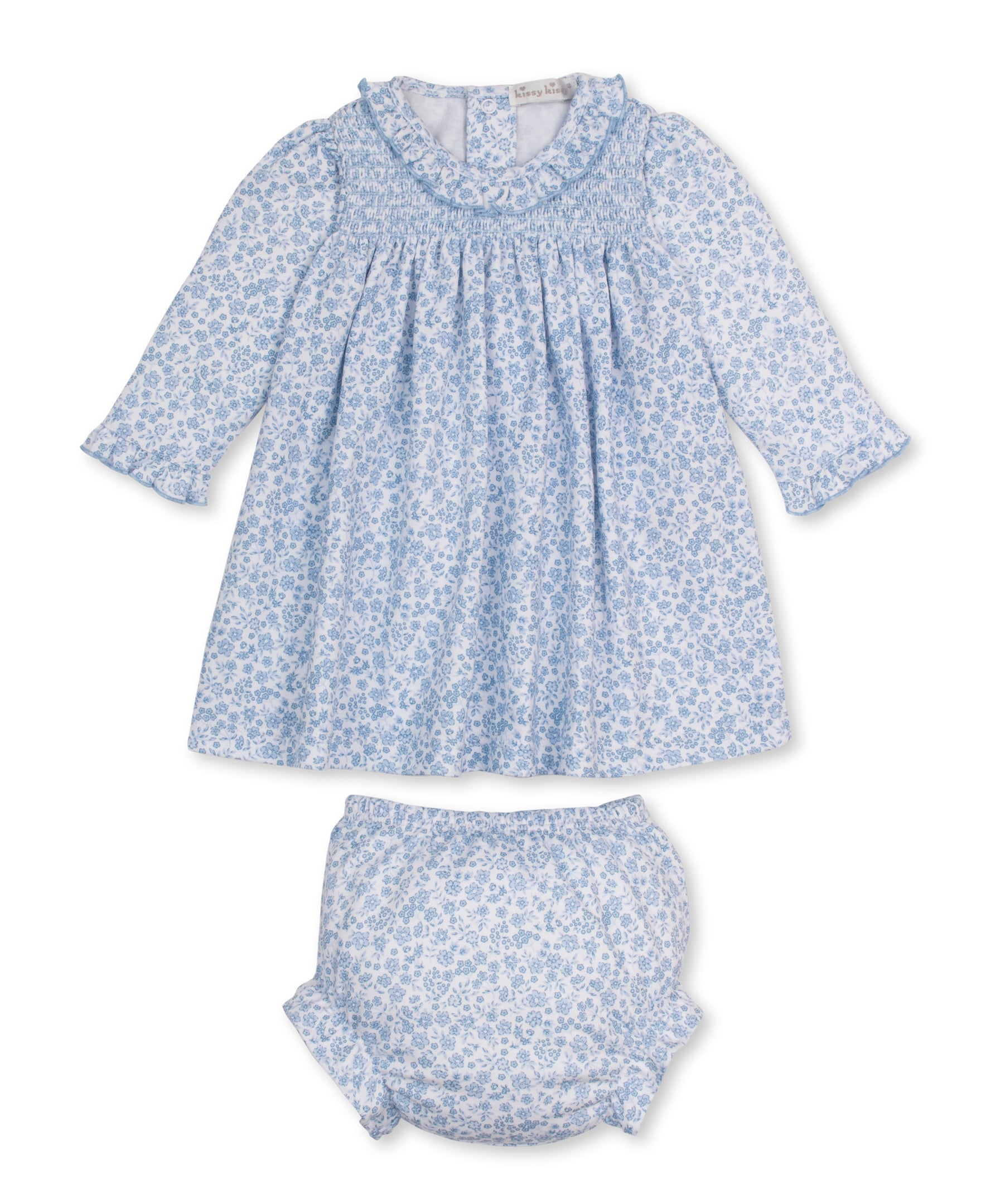 Fall Blooms Blue Smocked Dress Set - Kissy Kissy