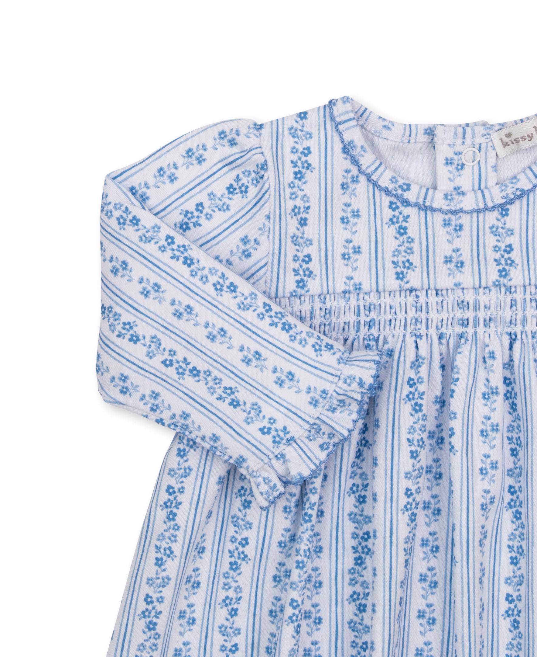 Watercolor Floral Stripes Blue Smocked Dress Set