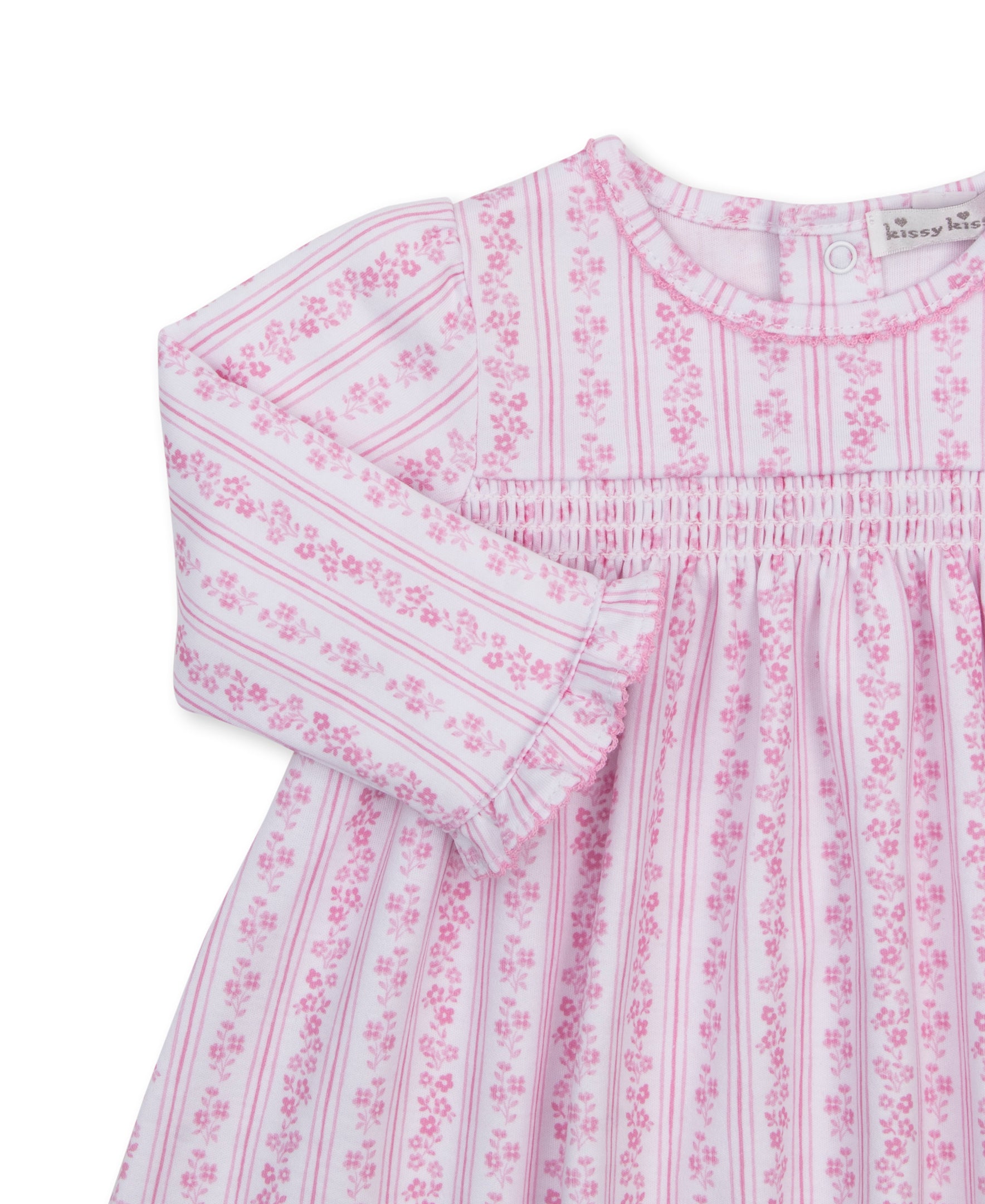 Watercolor Floral Stripes Pink Smocked Dress Set