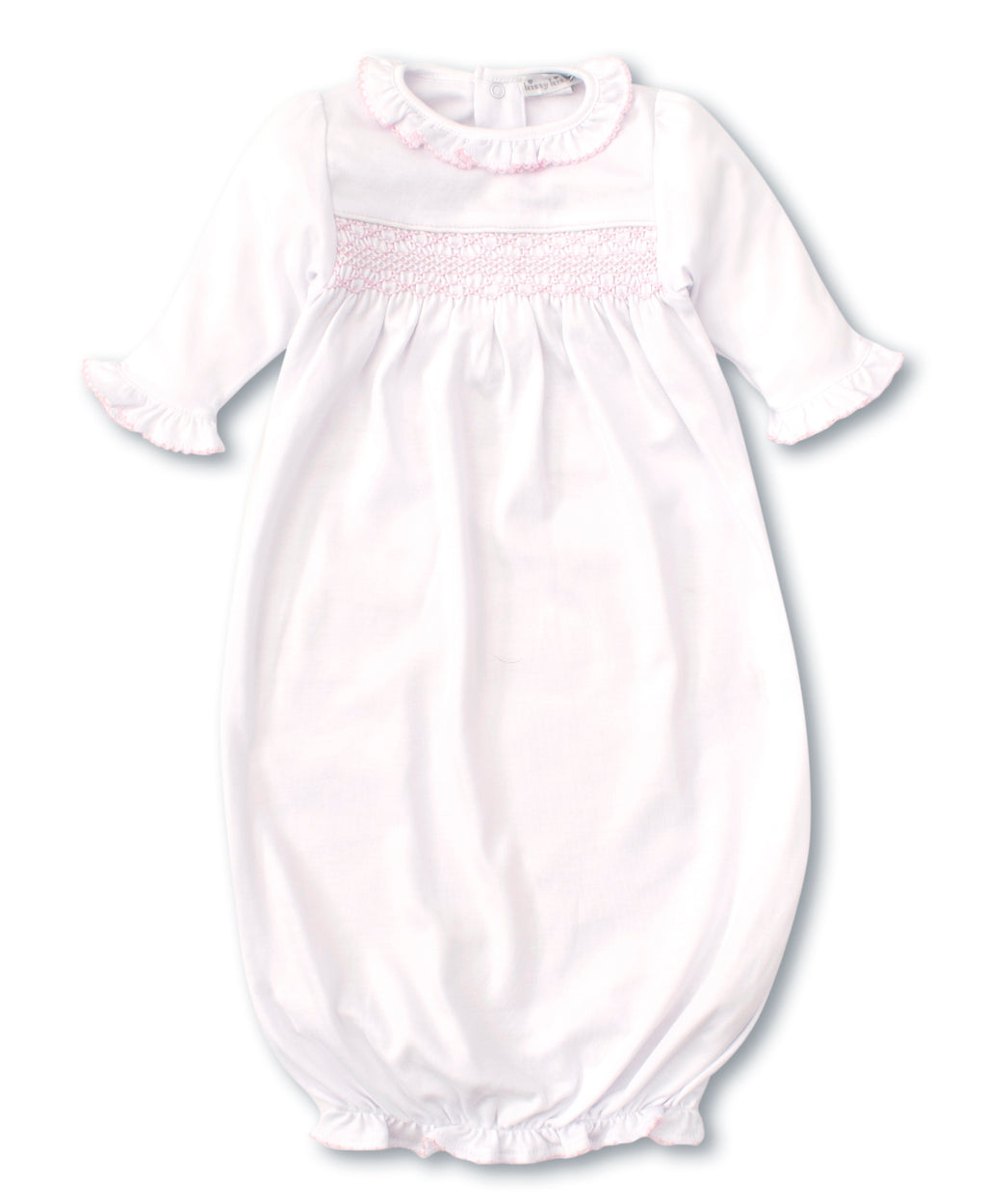 Kissy Kissy Charmed Hand Smocked Sack Gown | White/Pink Newborn, image size:1024x1251