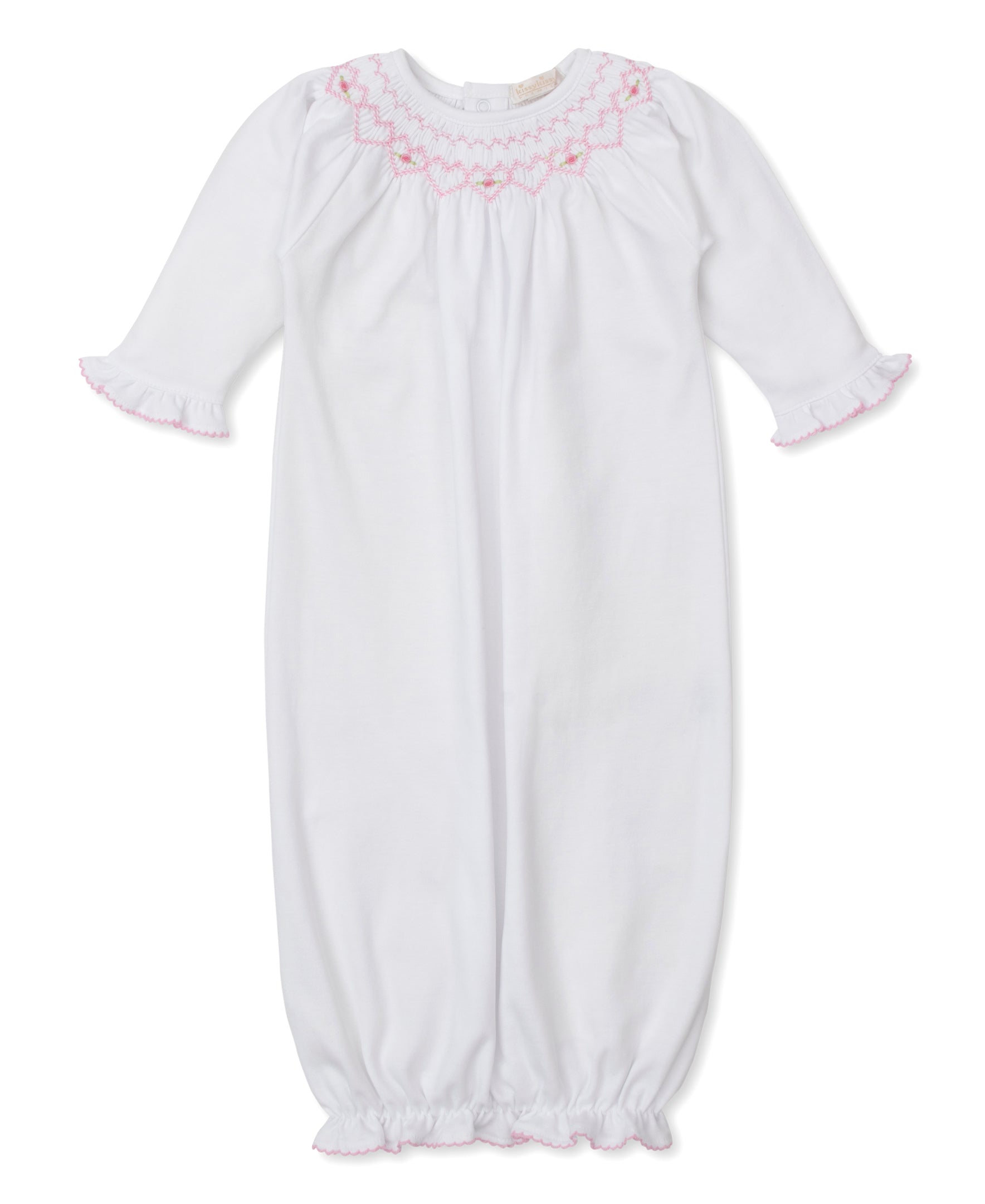 CLB Fall Bishop 25 White/Pink Hand Smocked Sack - Kissy Kissy