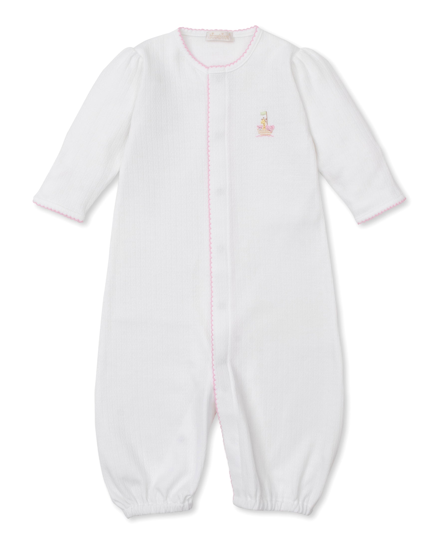 Premier Noah's Ark White/Pink Hand Emb. Conv. Gown - Kissy Kissy