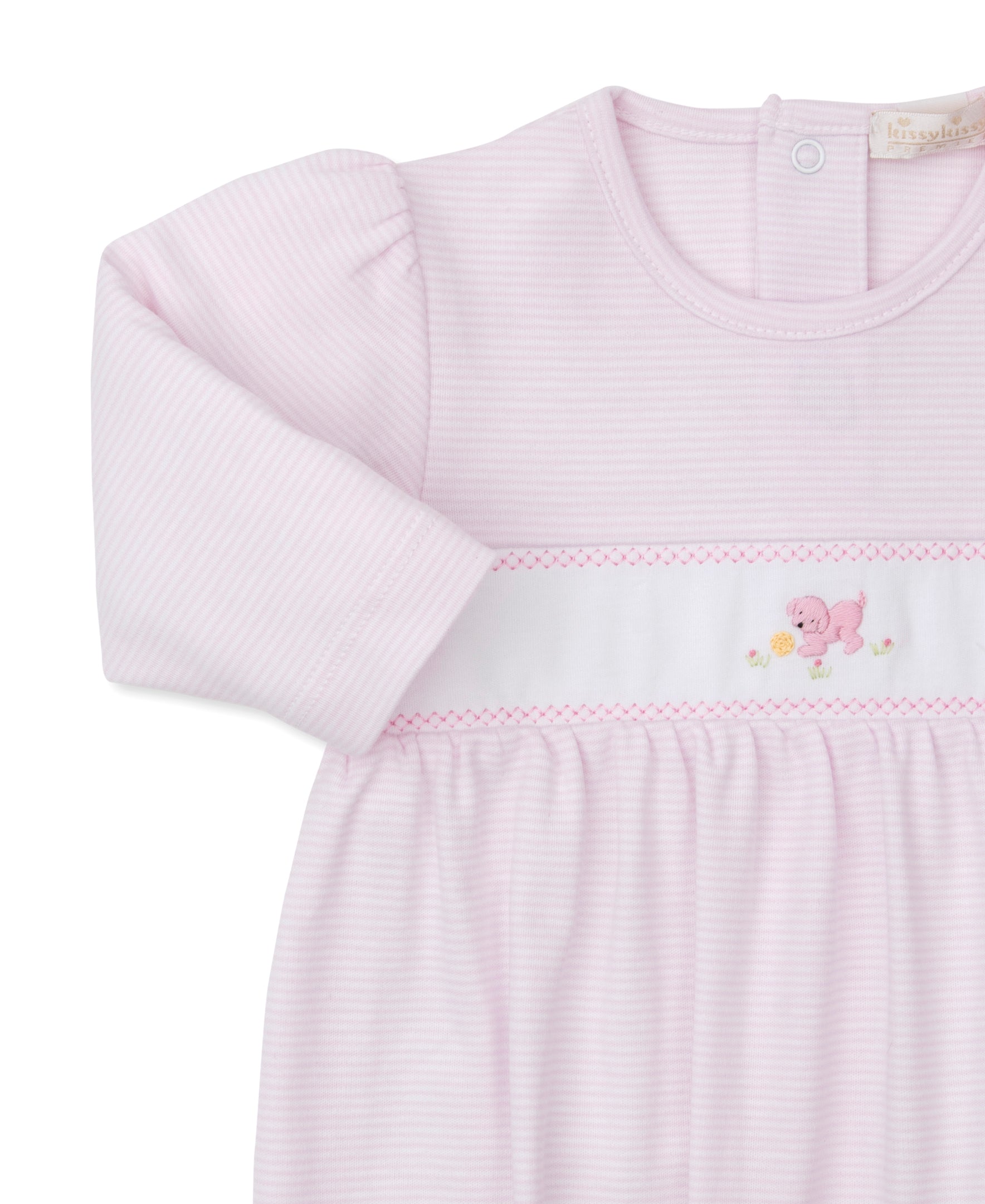Premier Playful Pups Pink Hand Emb. Stripe Sack - Kissy Kissy