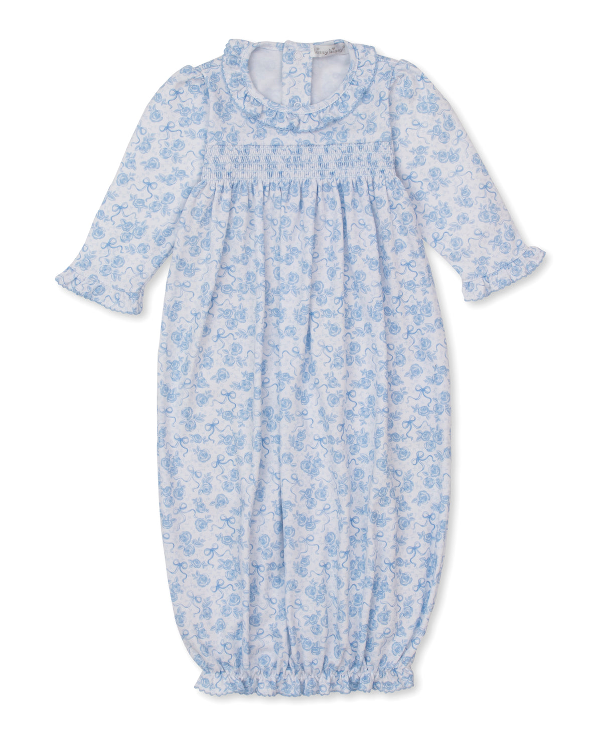 Roses & Bows Blue Smocked Sack - Kissy Kissy
