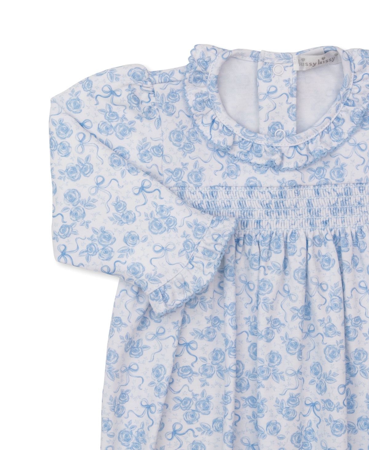 Roses & Bows Blue Smocked Sack - Kissy Kissy