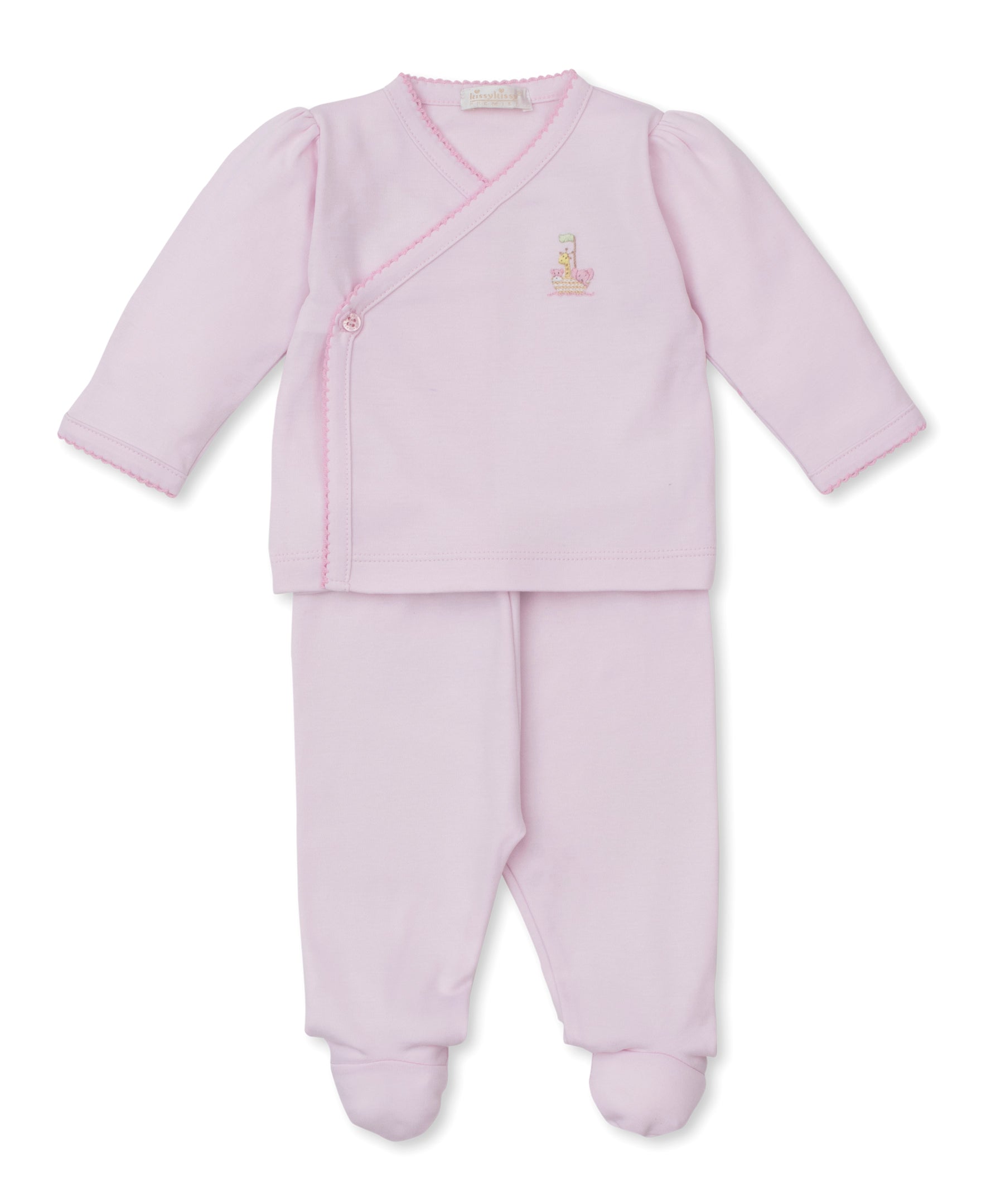 Premier Noah's Ark Pink Hand Emb. Cross Tee & Pant Set - Kissy Kissy