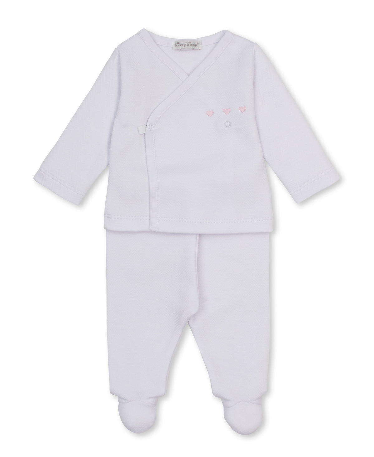 Baby Blessings White/Pink Jacquard Footed Pant Set - Kissy Kissy