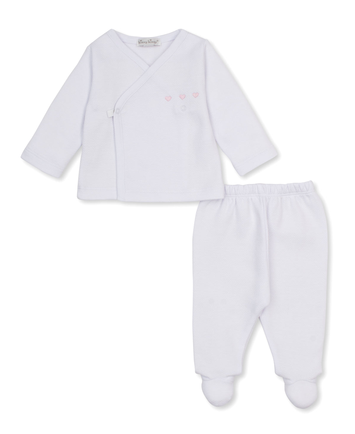 Baby Blessings White/Pink Jacquard Footed Pant Set - Kissy Kissy