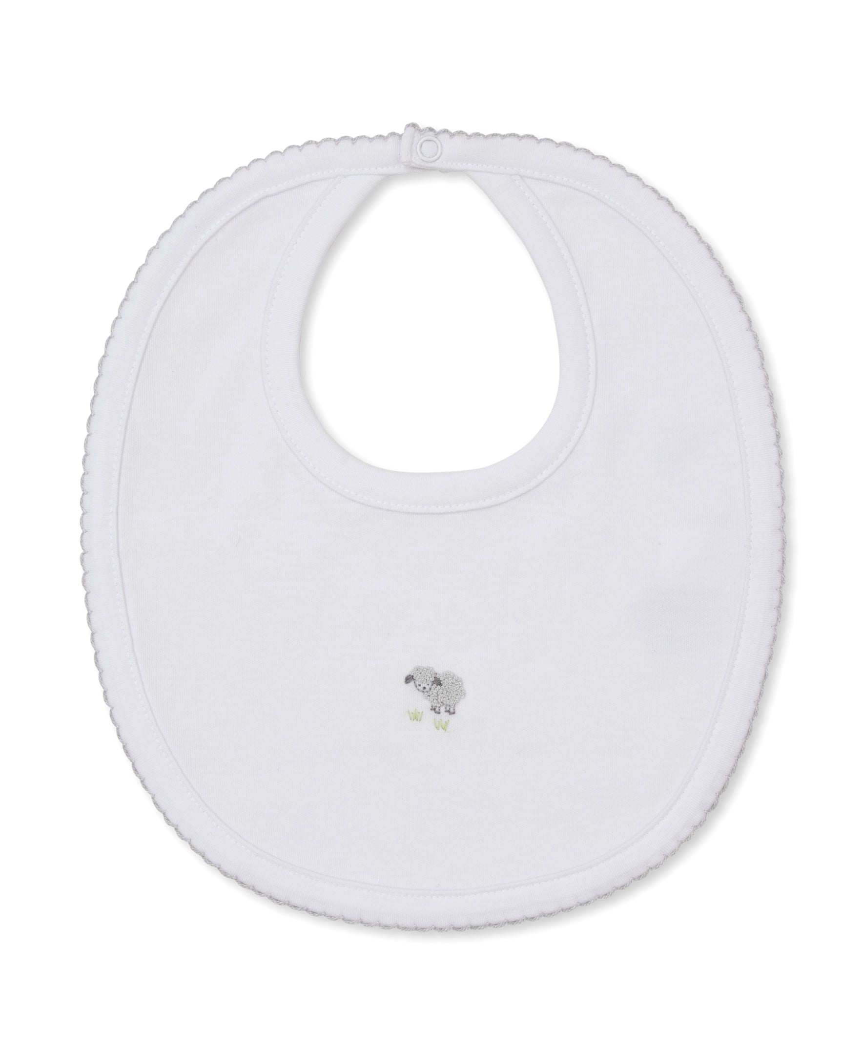 Premier Sweet Sheep White/Silver Hand Emb. Bib - Kissy Kissy