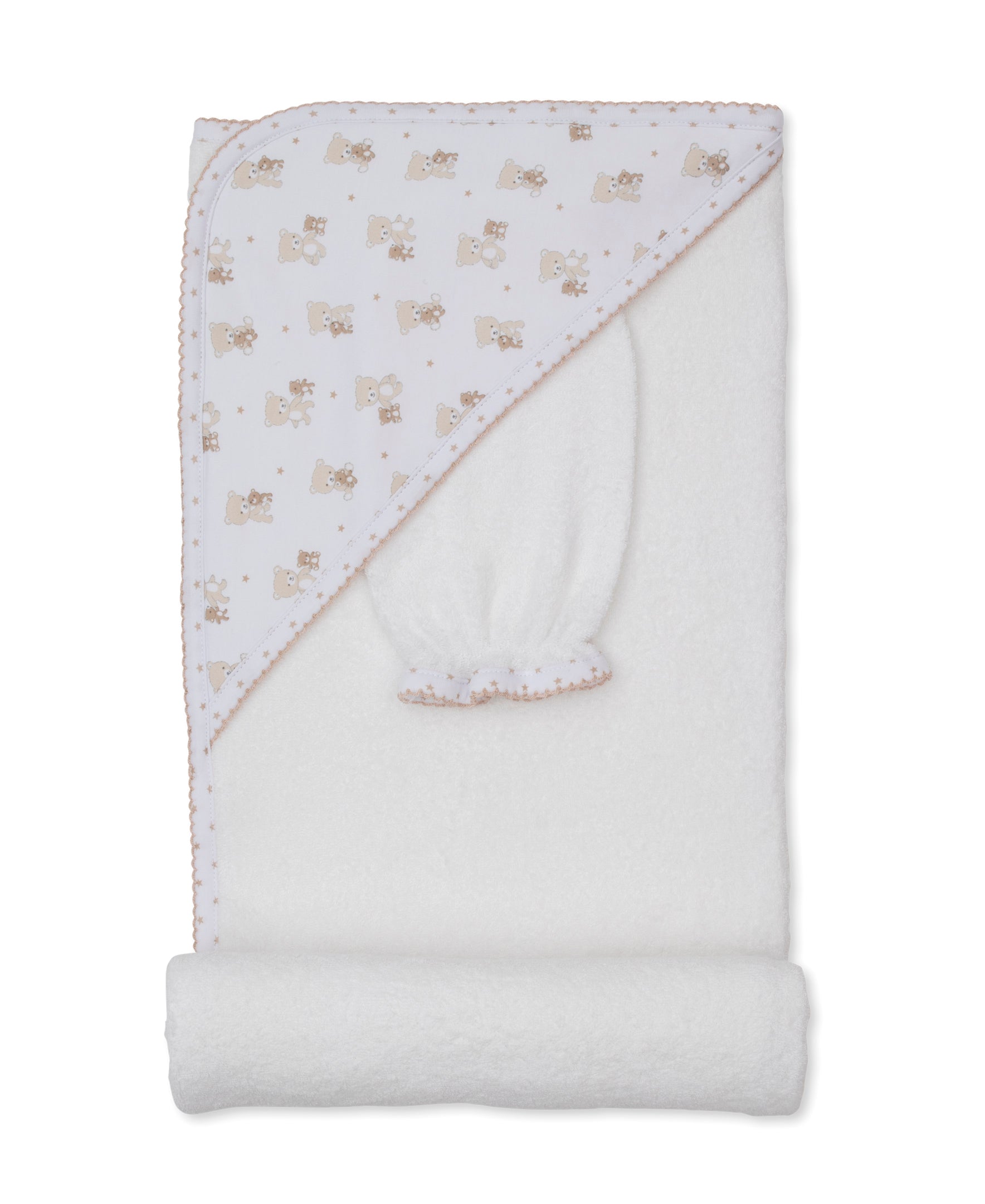 Teddy Bear Love Tan Hooded Towel & Mitt Set