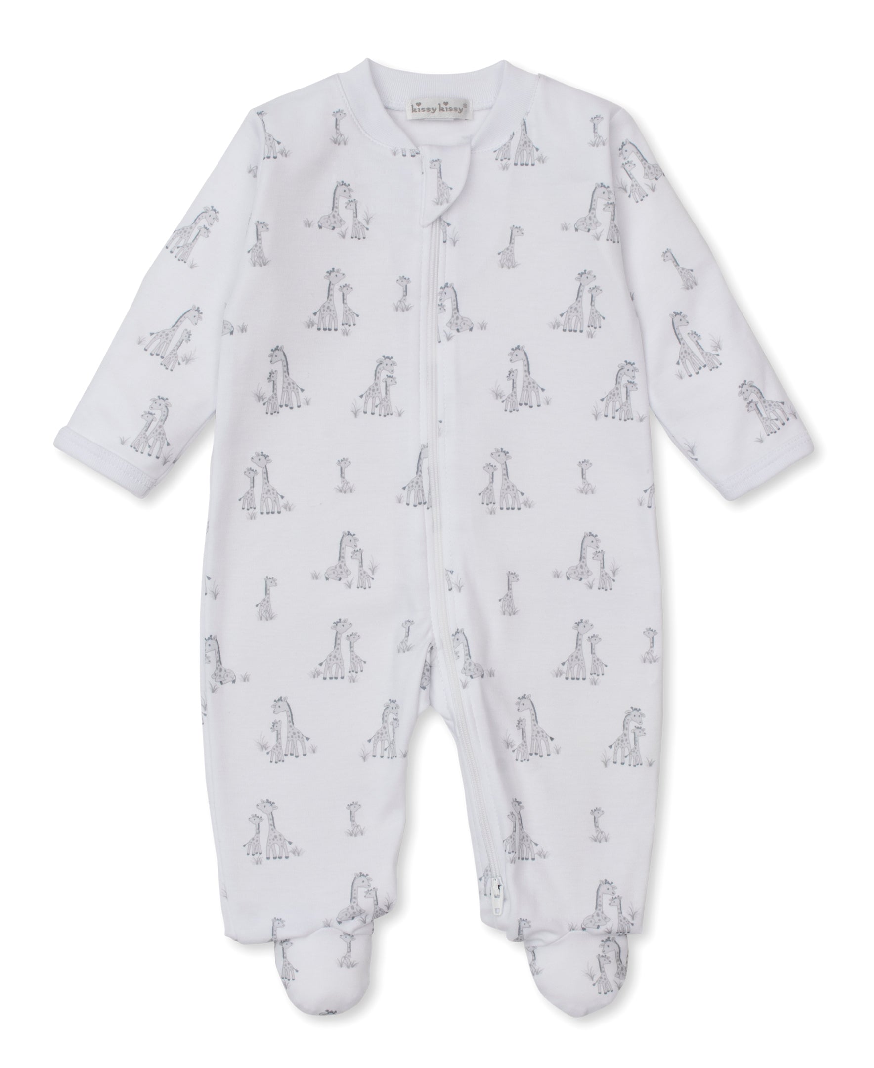 Giraffe Grace Silver Zip Footie - Kissy Kissy