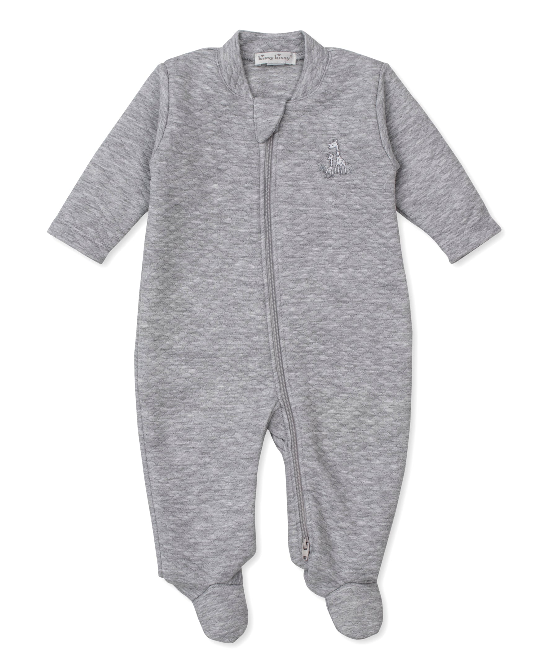 Giraffe Grace Grey Jacquard Zip Footie - Kissy Kissy