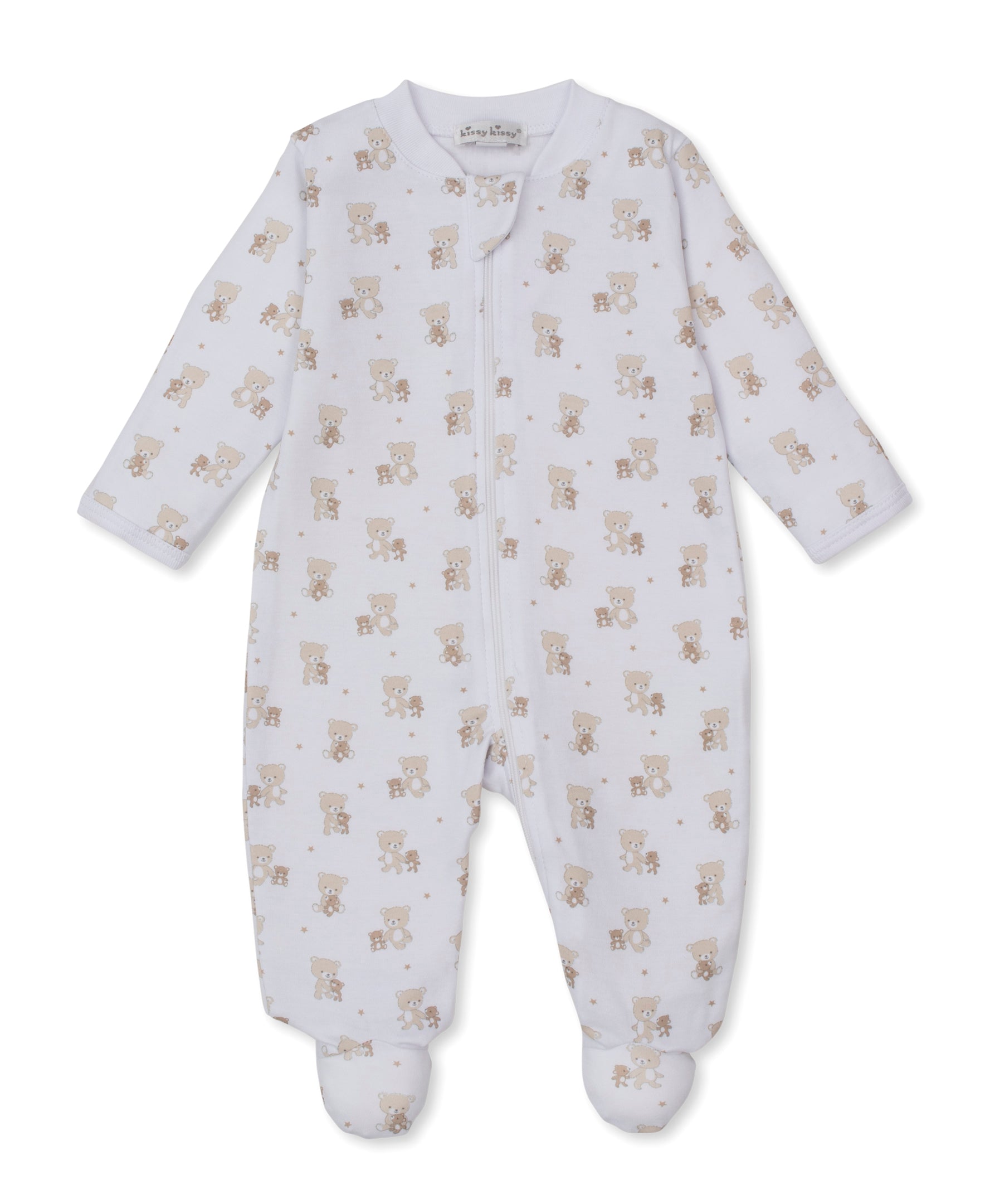 Teddy Bear Love Tan Zip Footie - Kissy Kissy