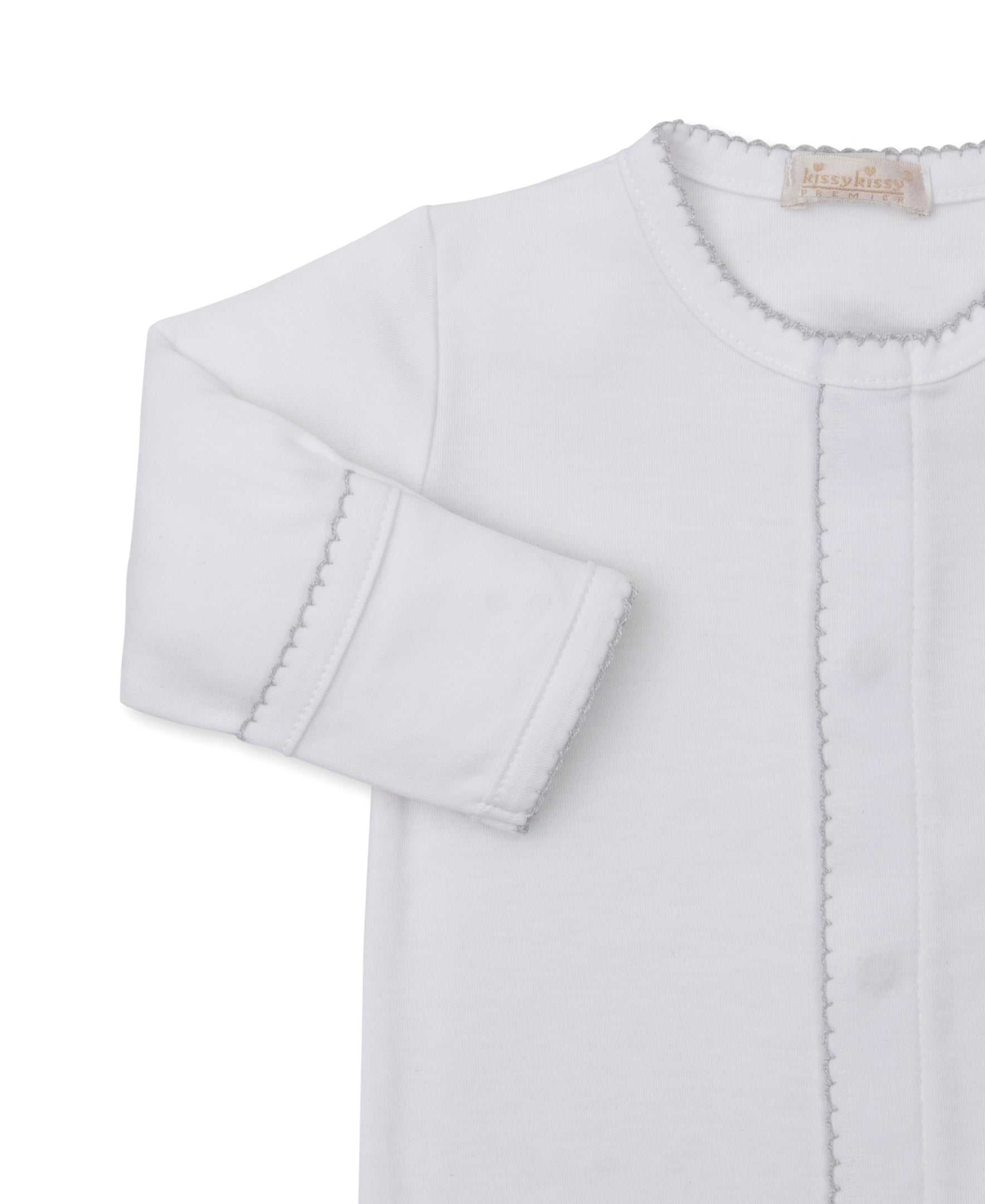 Premier Sweet Sheep White/Silver Hand Emb. Footie - Kissy Kissy