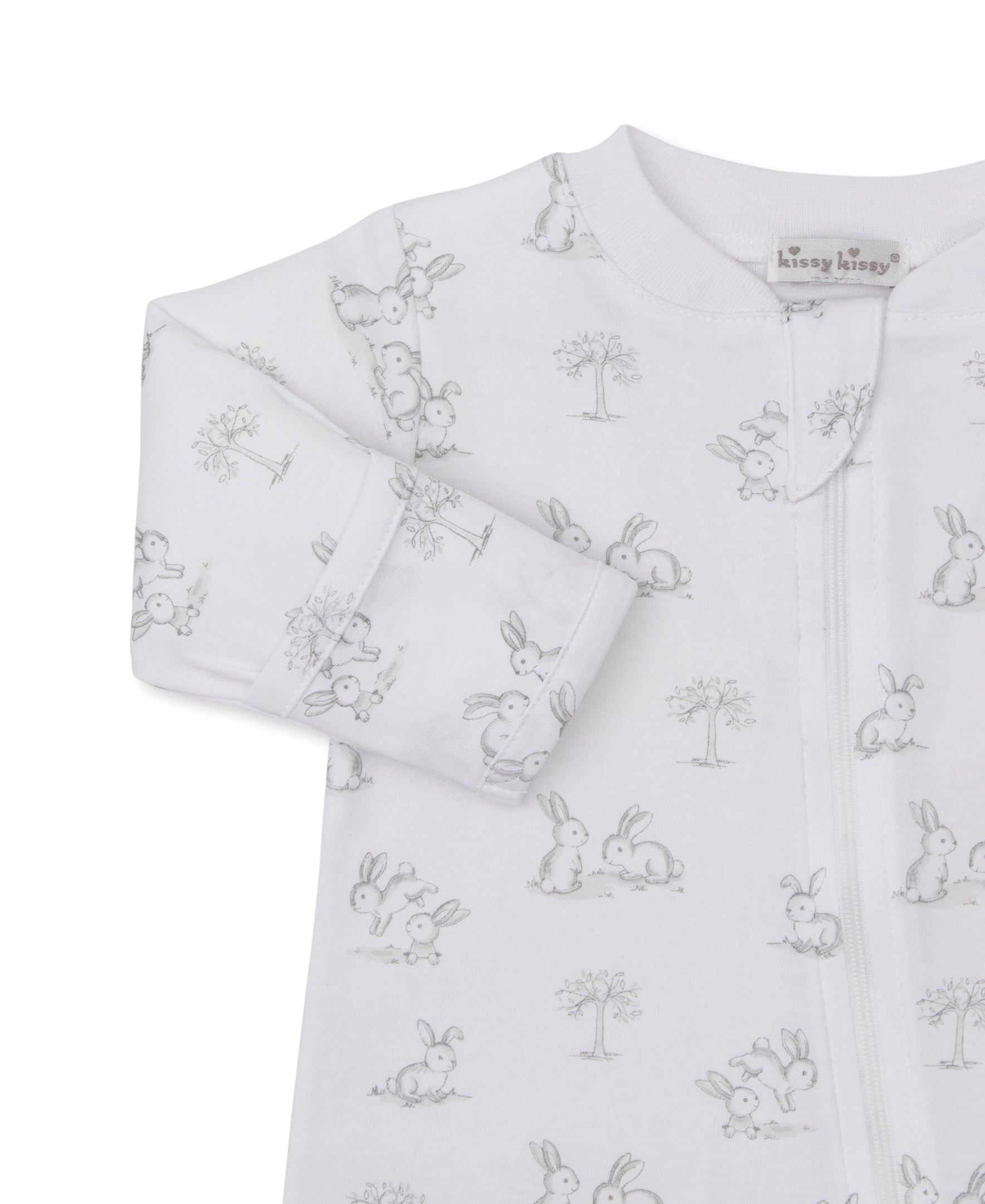 Springtime Bunny Fun Silver Zip Footie - Kissy Kissy