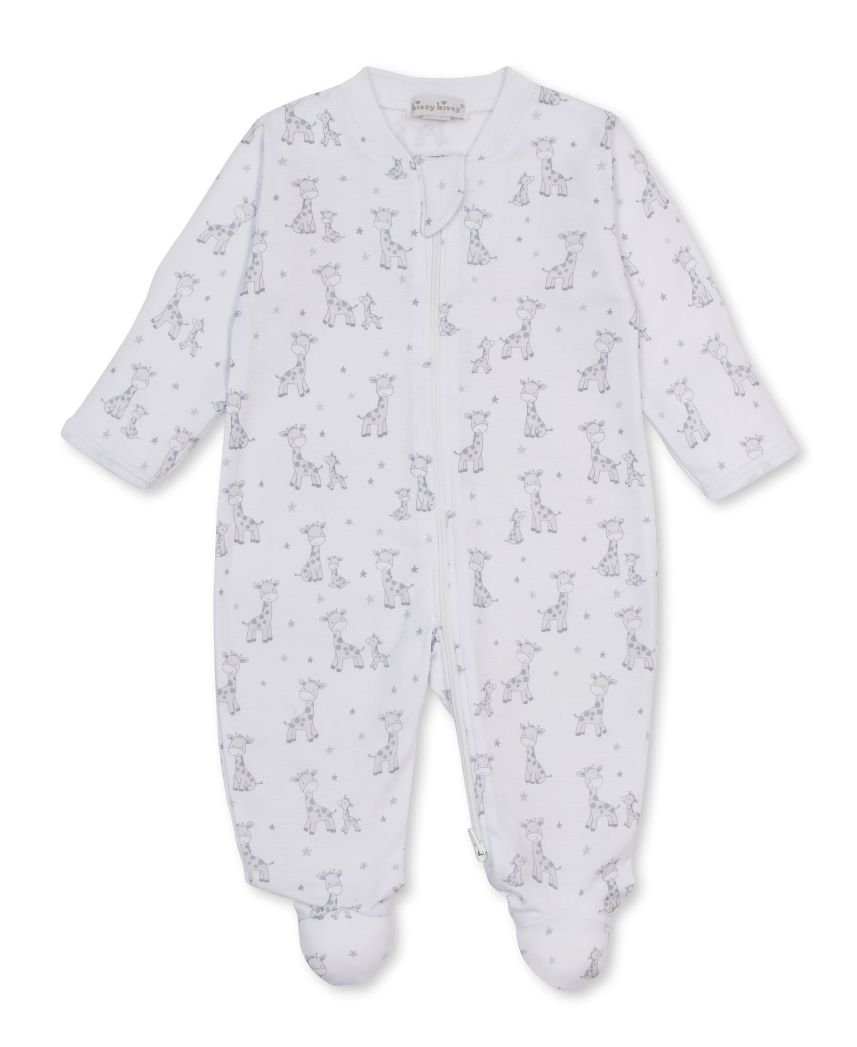 Just Giraffes Silver Zip Footie - Kissy Kissy