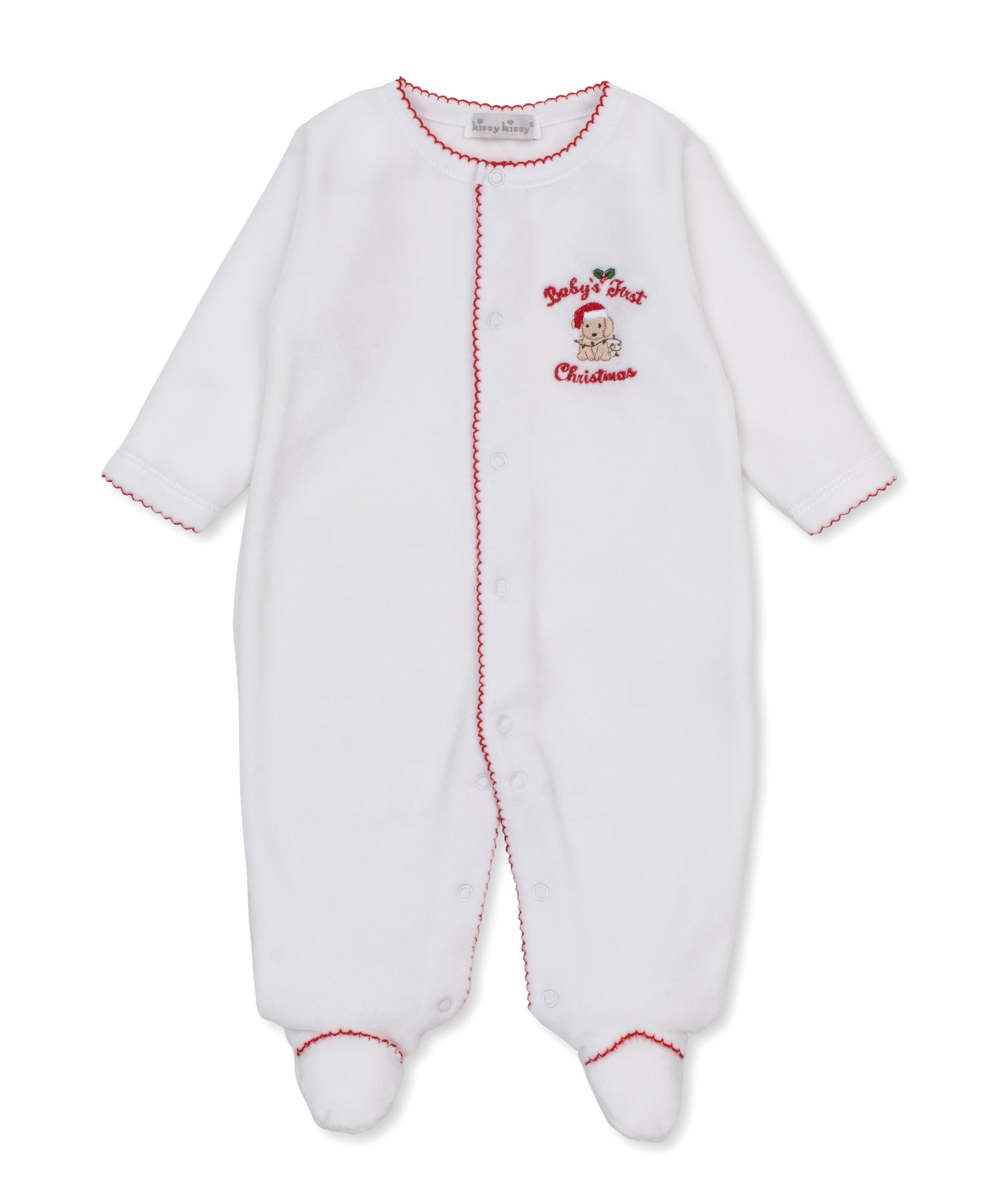 Baby's First Christmas 26 White Velour Footie