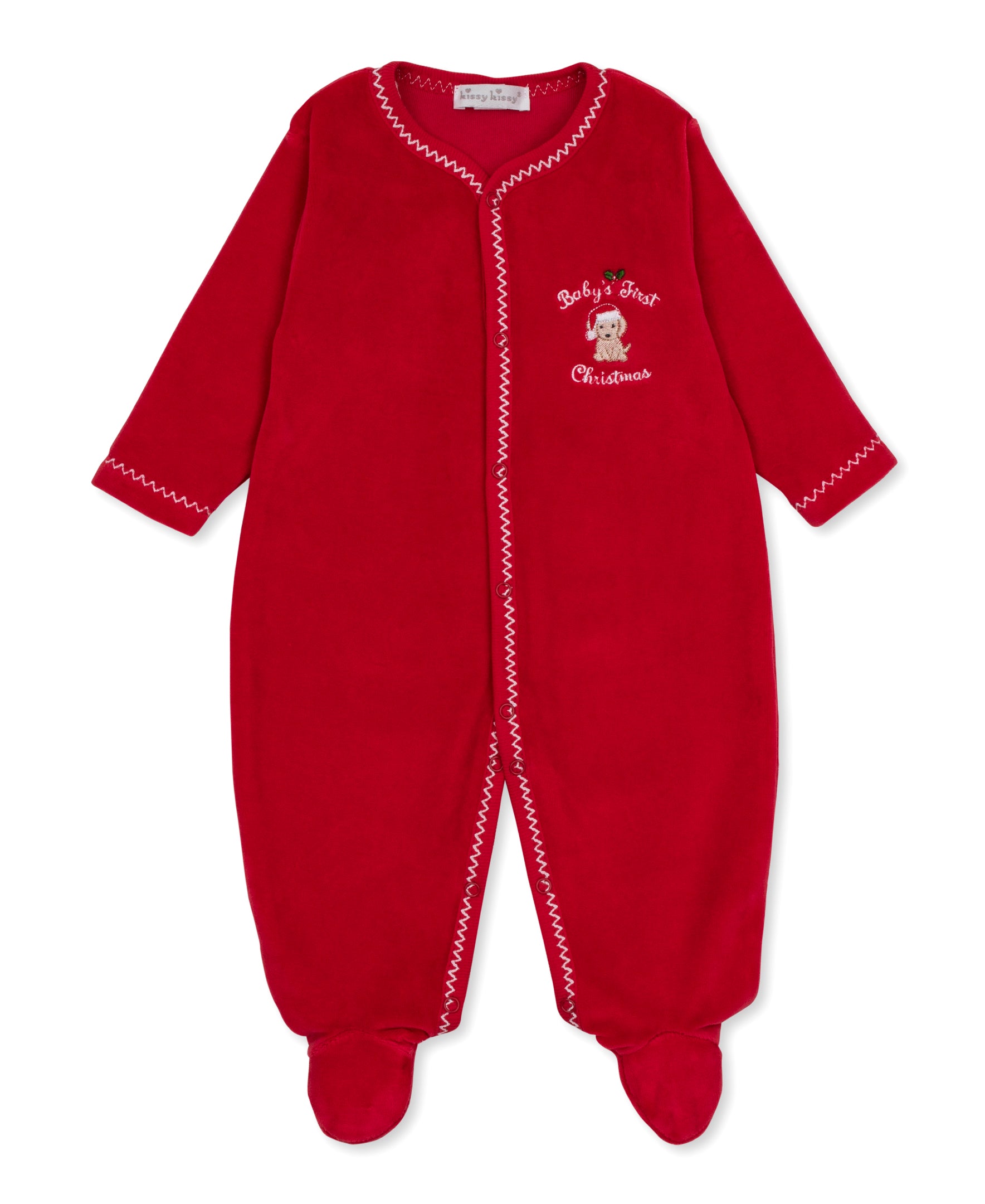 Baby's First Christmas 26 Red Velour Footie