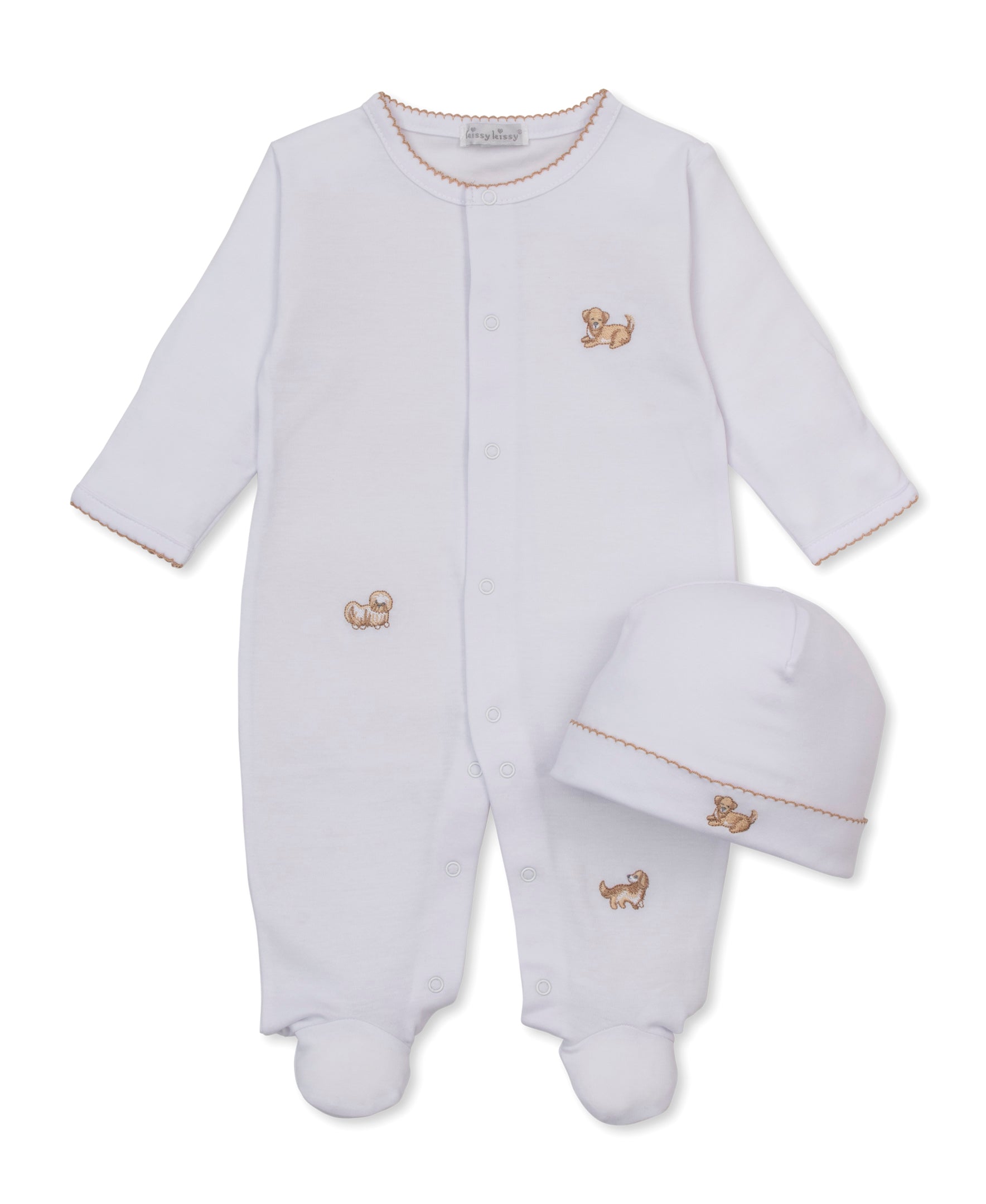 Puppy Paws White/Brown Footie & Hat Set