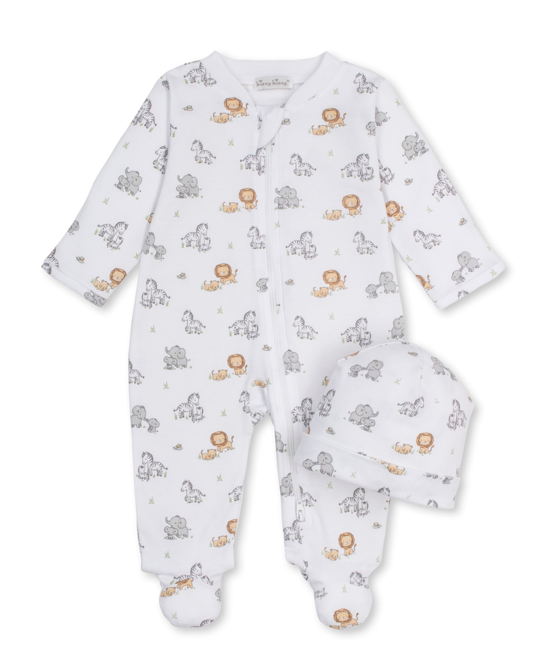 Baby Jungle Playdate Zip Footie & Hat Set - Kissy Kissy
