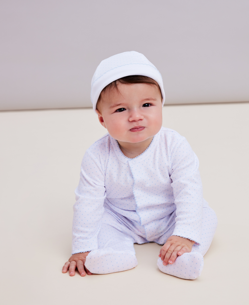 White/Blue New Kissy Dots Print Footie - Kissy Kissy
