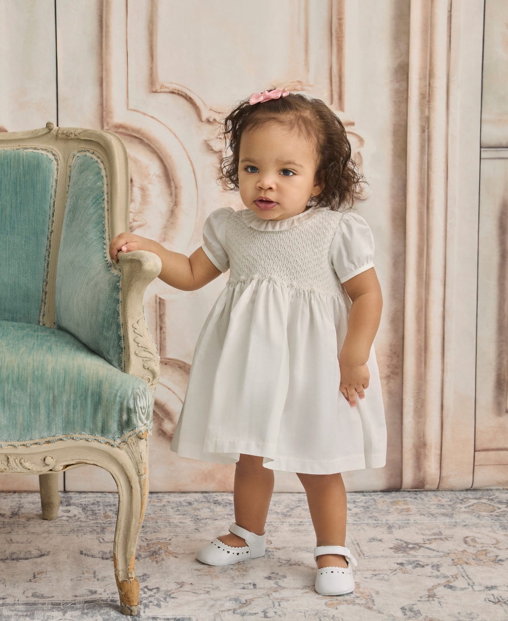 Kissy Elegance Ivory Hand Smocked Dress