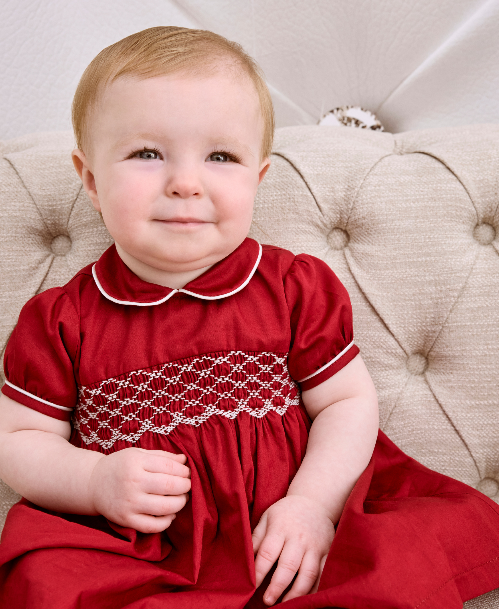 Kissy Elegance Red Hand Smocked Woven Dress - Kissy Kissy