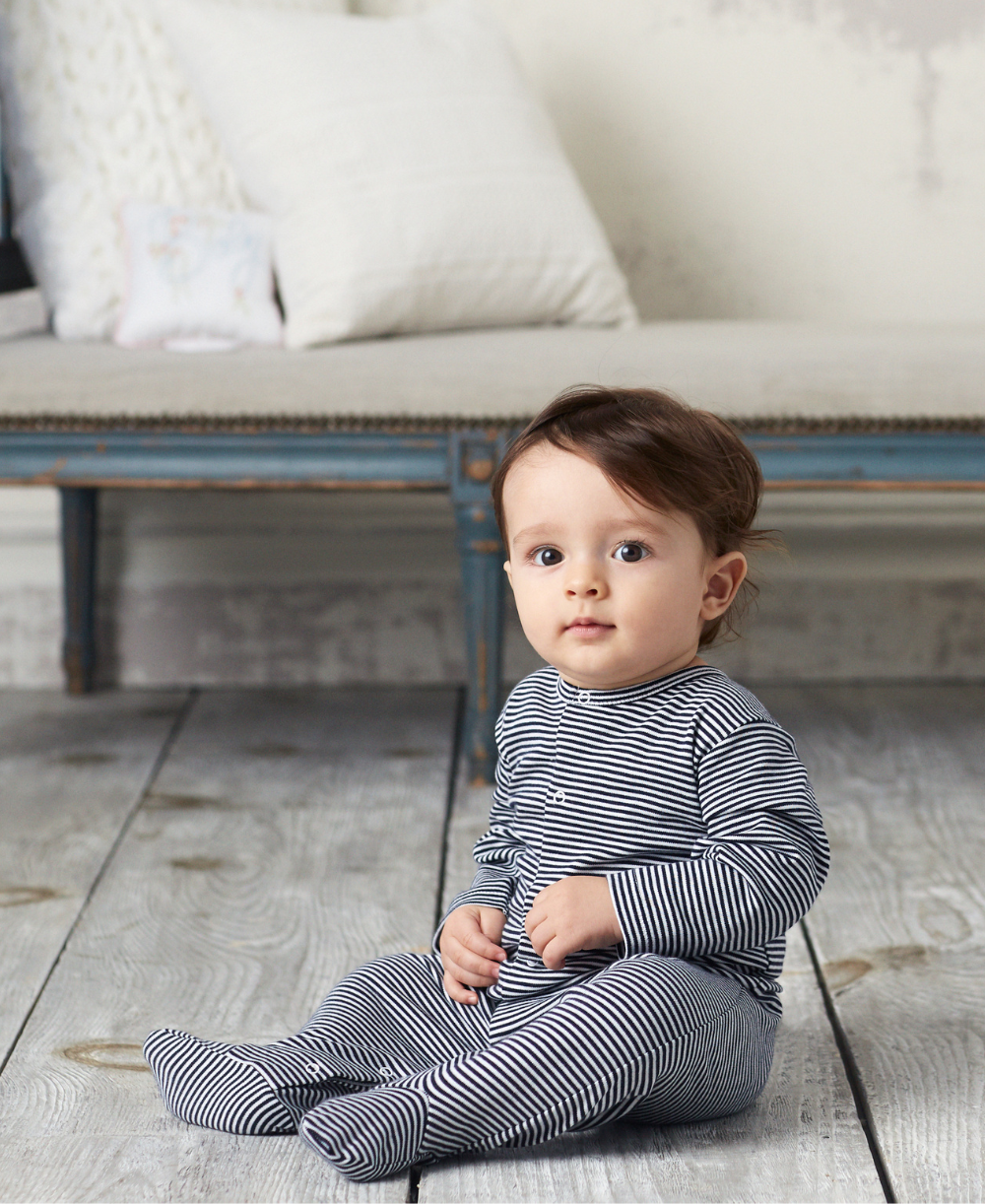 Navy Kissy Essentials Stripe Footie - Kissy Kissy
