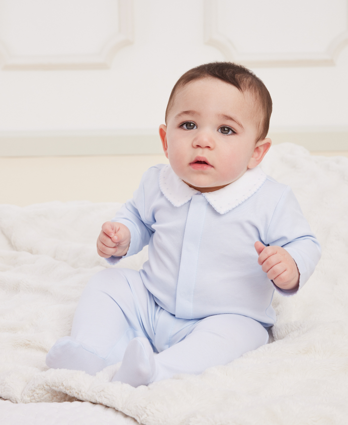 Kissy Footie with Hand Smocking -Lt Blue