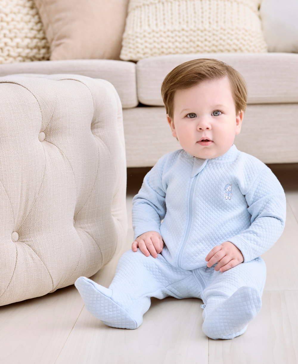 Pack of Pups Blue Jacquard Zip Footie - Kissy Kissy