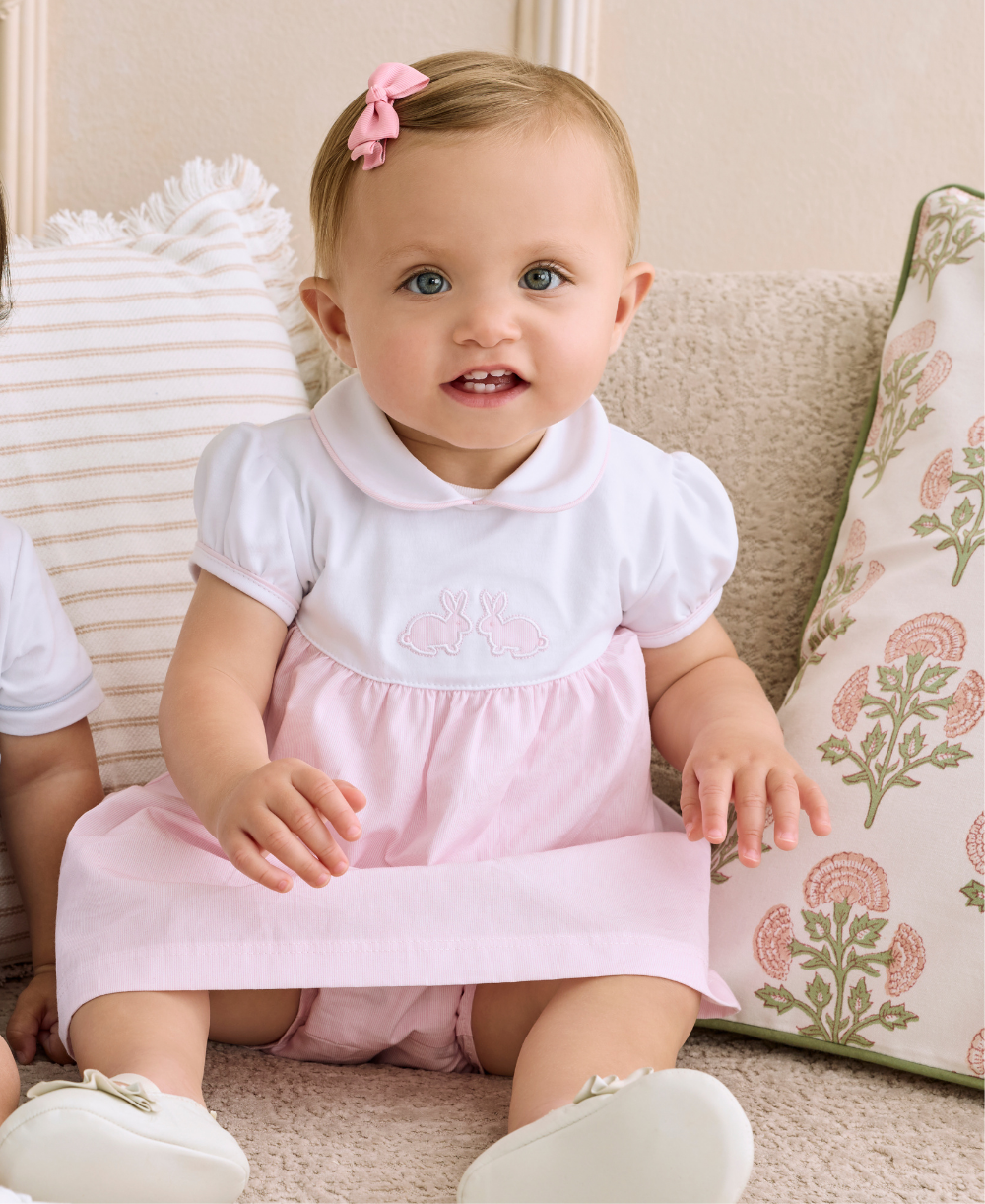 Pique Twin Bunnies Pink Woven Gingham Dress Set - Kissy Kissy