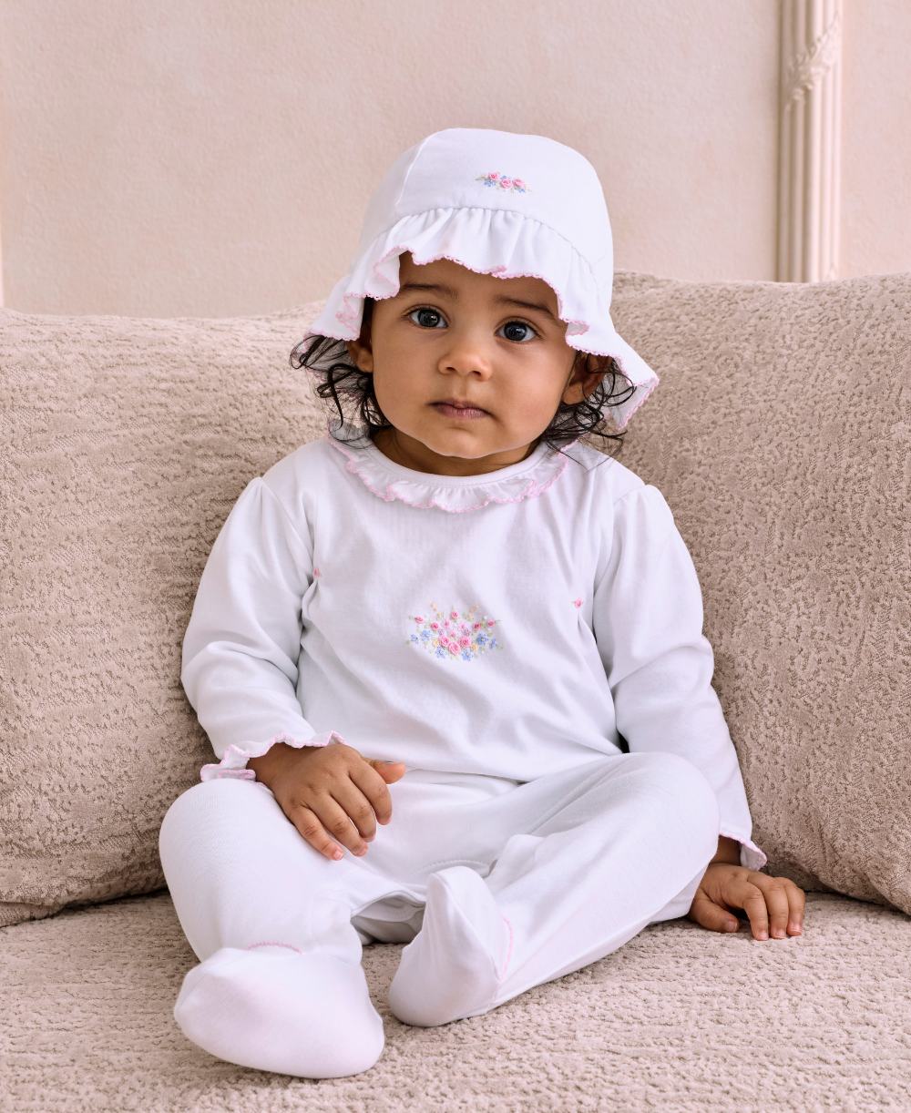 Premier Pastel Gardens White/Pink Hand Emb. Footie