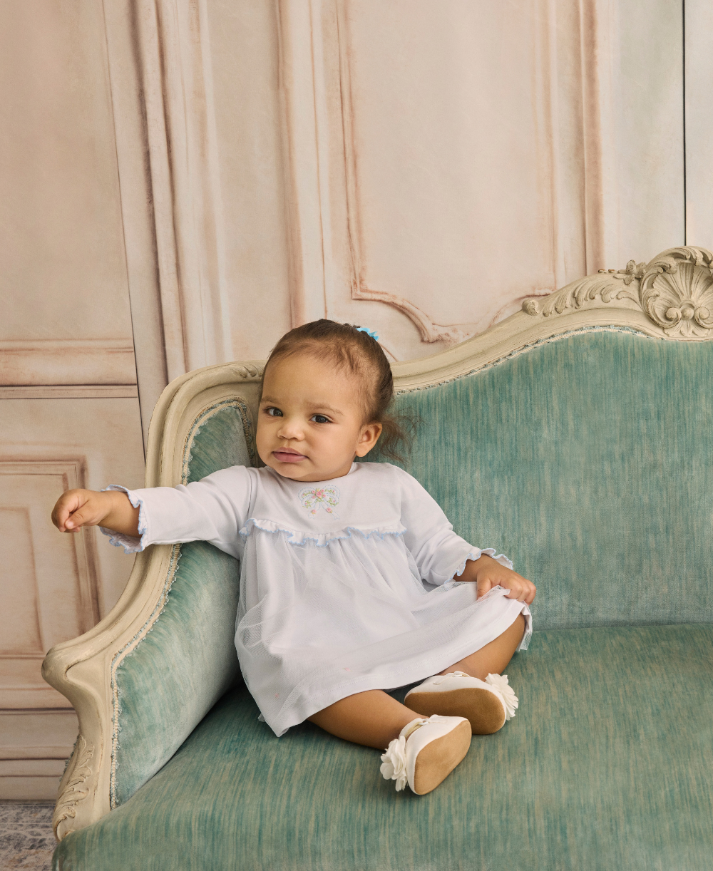 Premier Rose Bow Hand Emb. Dress Set