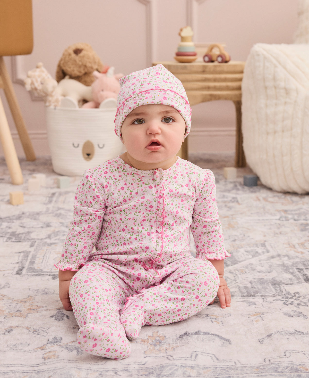Pretty Petals Pink Zip Footie - Kissy Kissy