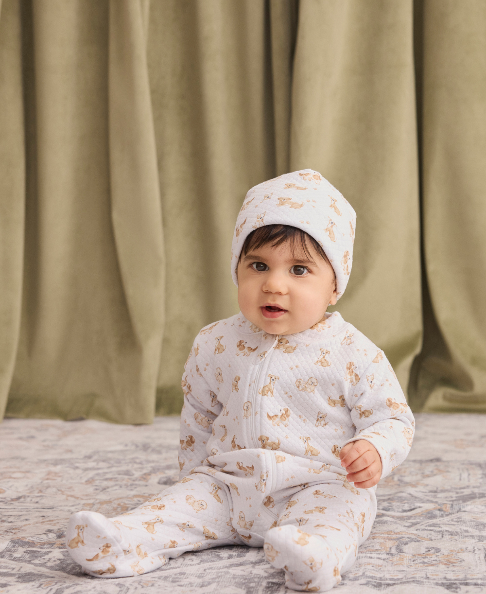 Puppy Paws Brown Jacquard Zip Footie - Kissy Kissy