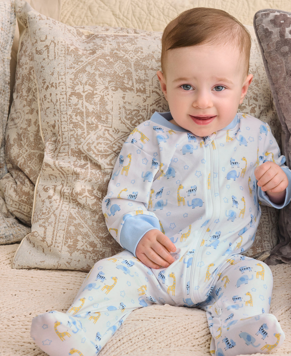 Safari Party Blue Zip Footie - Kissy Kissy