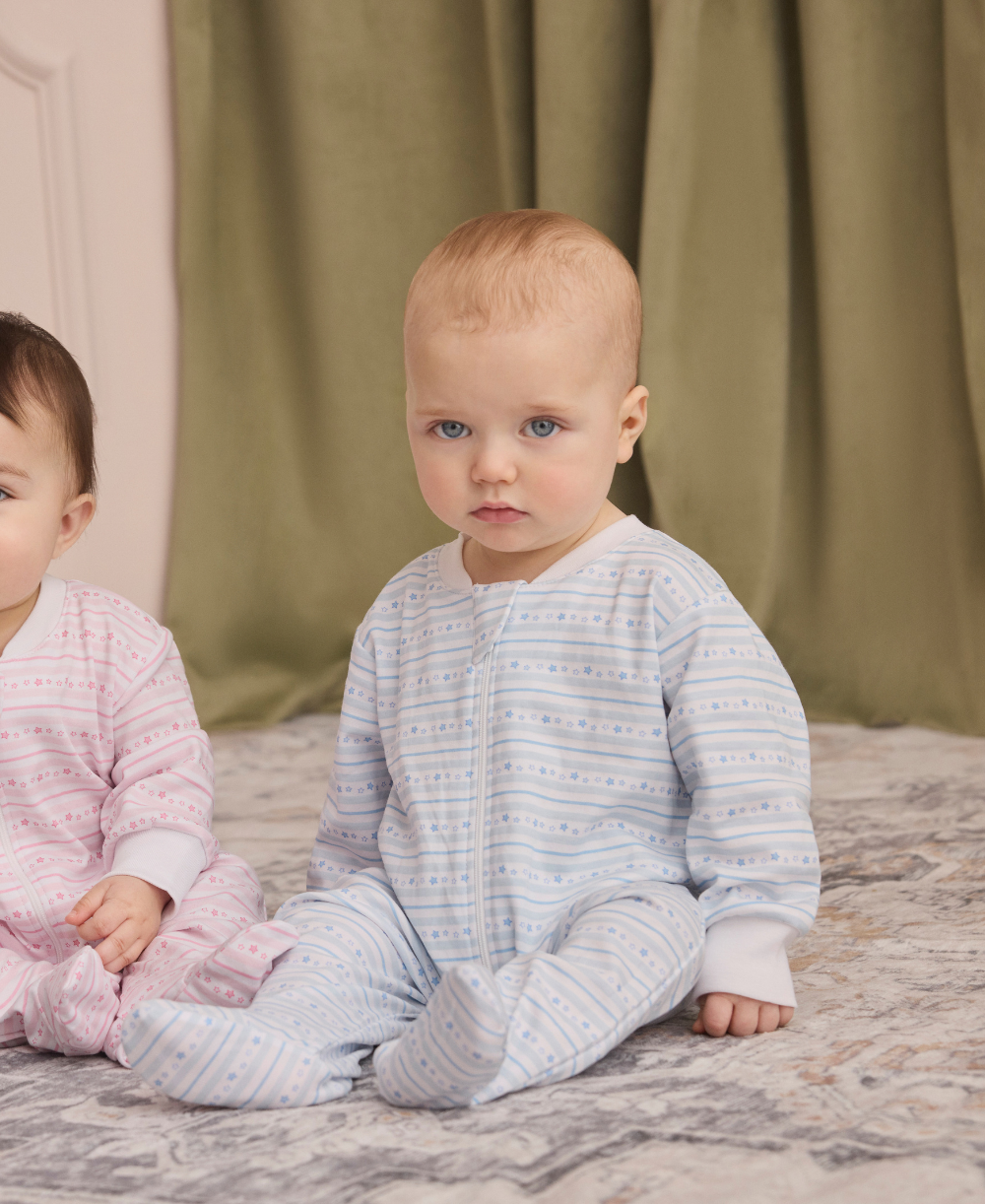 Starry Stripes Blue Zip Footie - Kissy Kissy