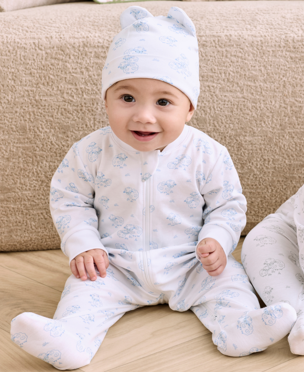 Sweet Sheep Blue Zip Footie - Kissy Kissy