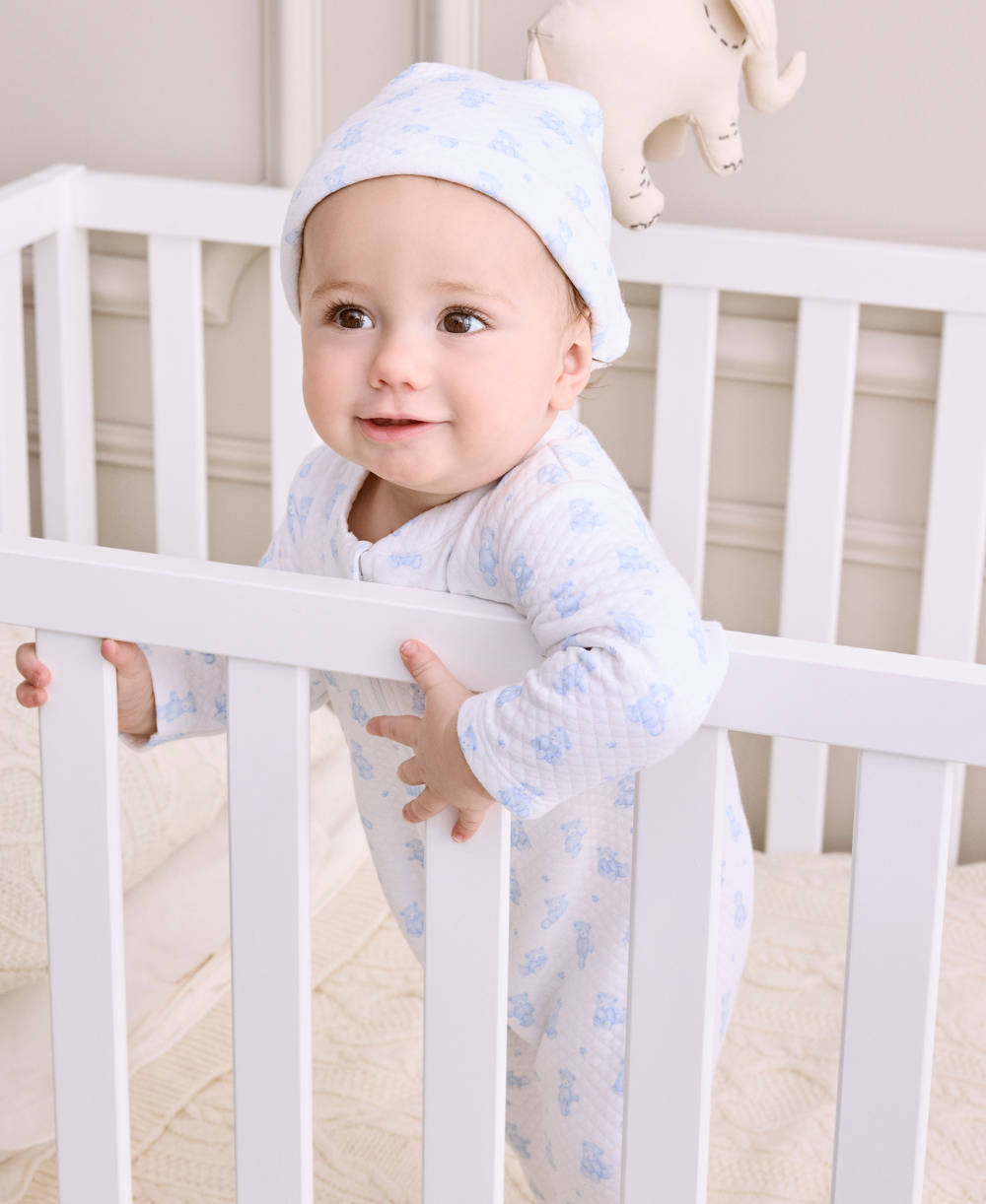 Teddy Bear Time Blue Jacquard Hat - Kissy Kissy