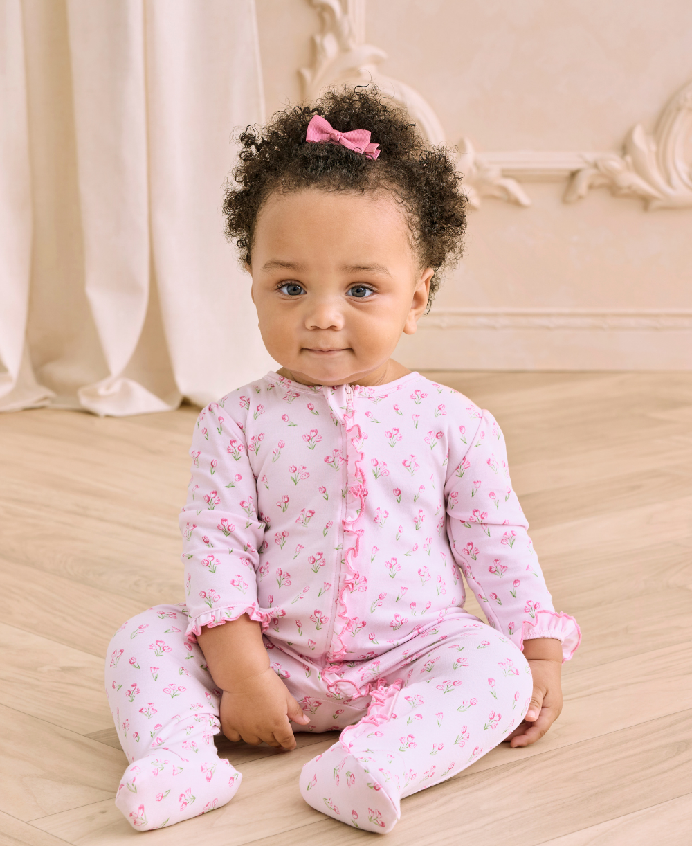 Timeless Tulips Pink Zip Footie