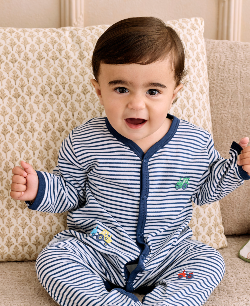 Trusty Tractors Stripe Footie - Kissy Kissy