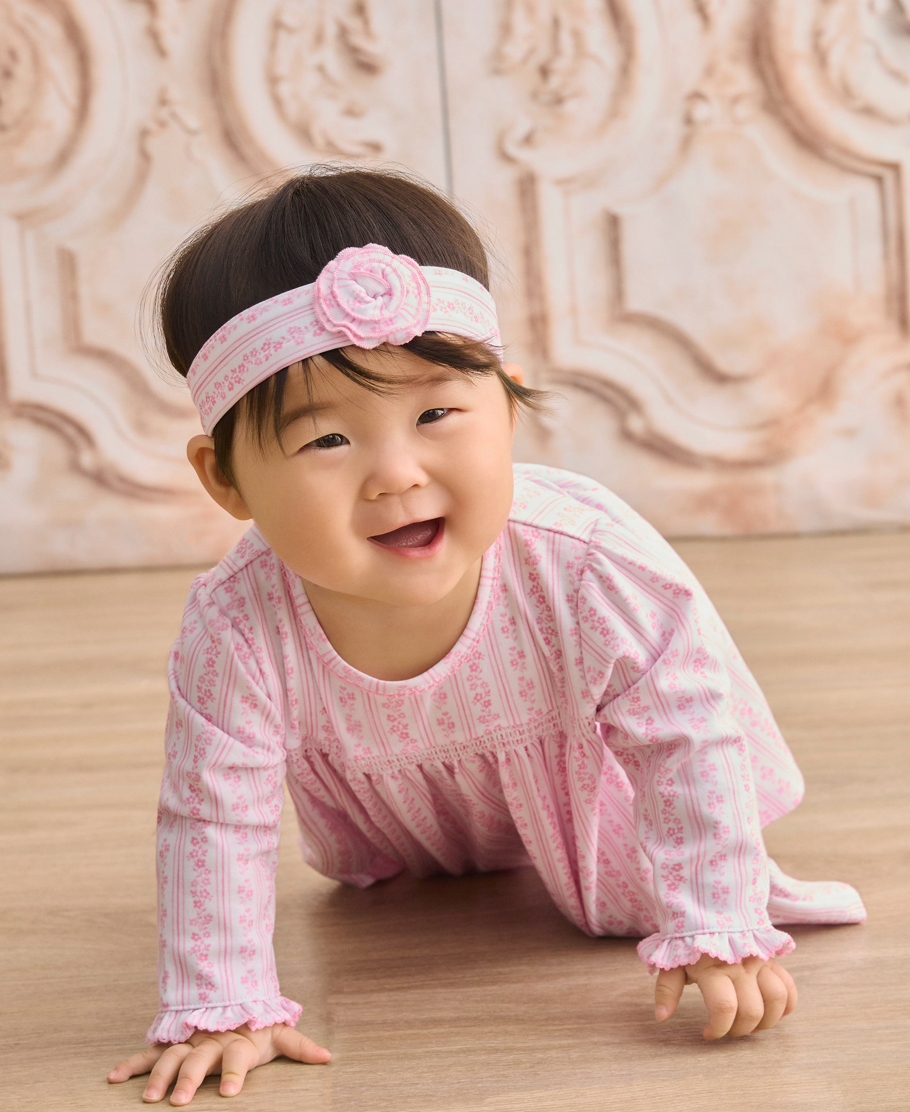 Watercolor Floral Stripes Pink Headband