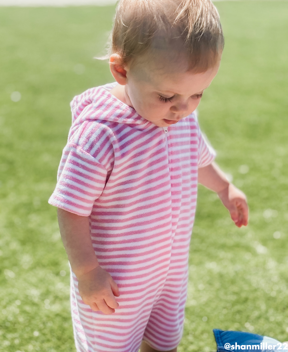 Cabana Terry Stripes Pink Terry Romper - Kissy Kissy